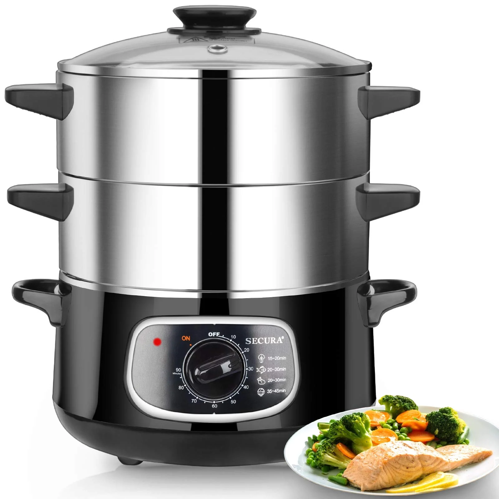 Secura 8.5 Qt Electric Stainless Steel Food Steamer