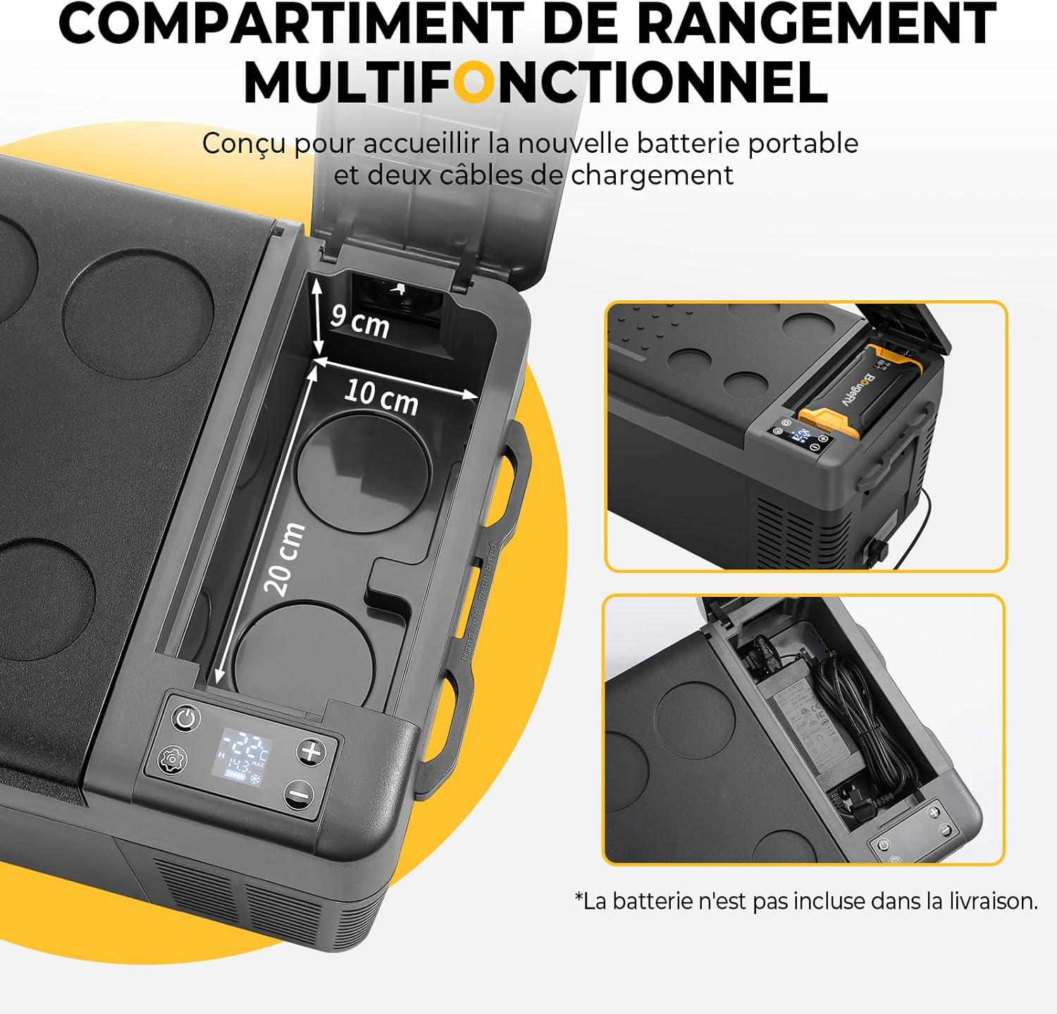 BougeRV CRPRO Glacière à Compression, Frigo Voiture 20 litres(-22℃~10℃), 12/24V DC &110-240V AC Glaciere Voiture, Frigo Compression 12v, pour voiture, camping, voyage