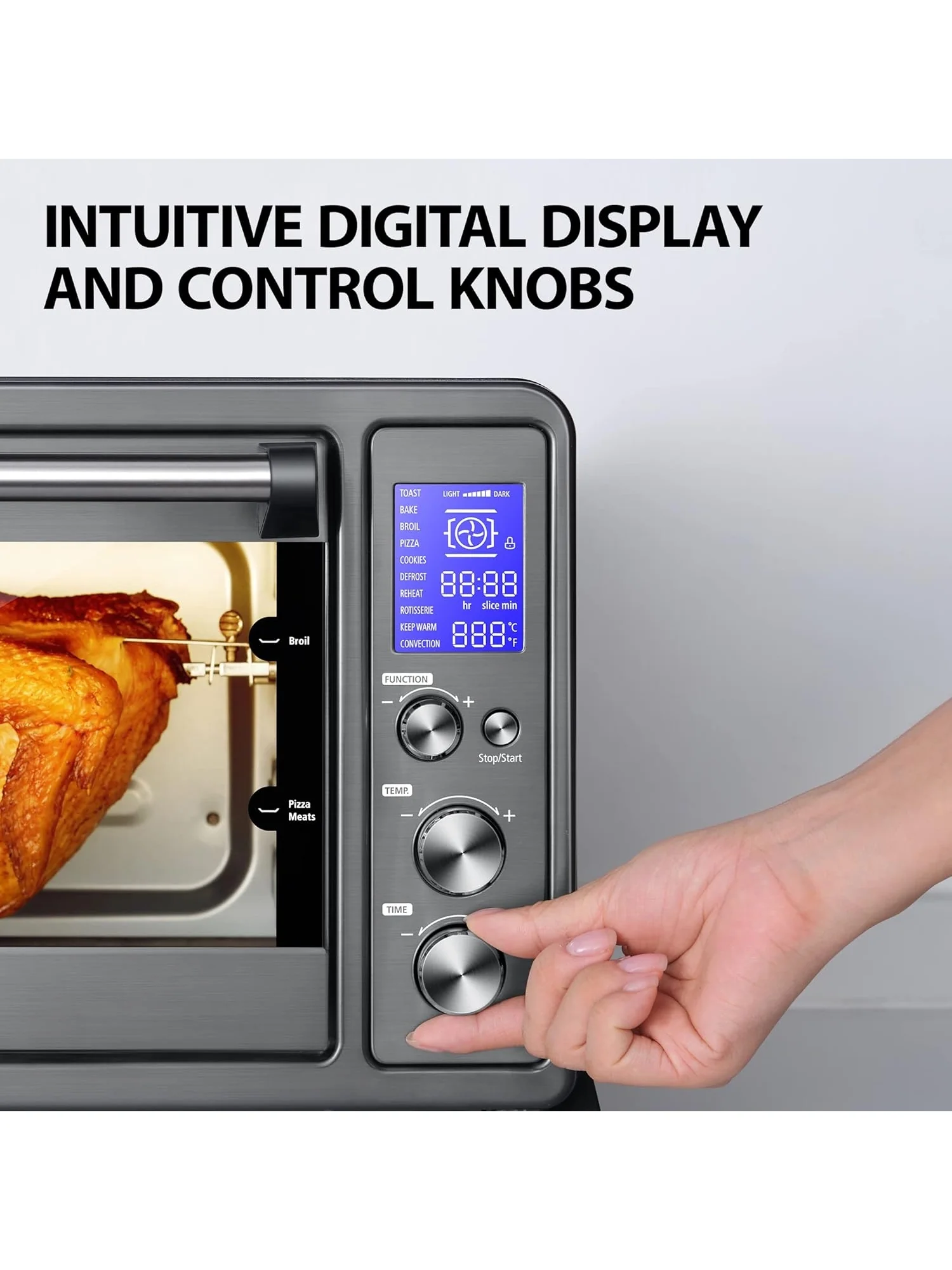 TOSHIBA AC25CEW-BS Large 6-Slice Convection Toaster Oven Countertop, 10-In-One with Toast, Pizza and Rotisserie, 1500W, Black Stainless Steel, Includes 6 Accessories