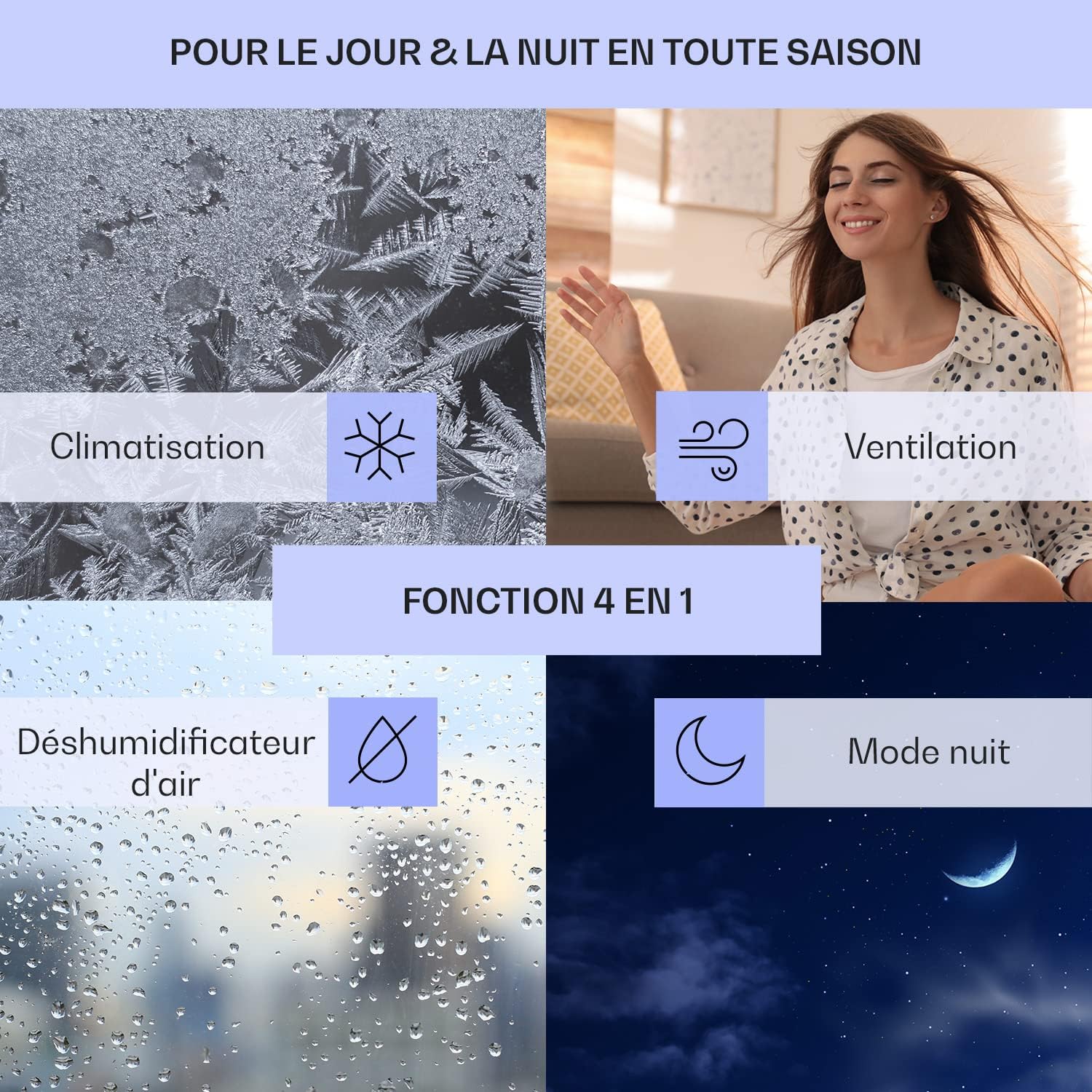 Klarstein Climatiseur Mobile Silencieux, Climatiseur 3 en 1, Mode Nuit, Déshumidificateur, Ventilateur, Mini Climatisation à Faible Conso, Evacuation, Clim Portable, Puissante, 12000 BTU, Climatiseurs