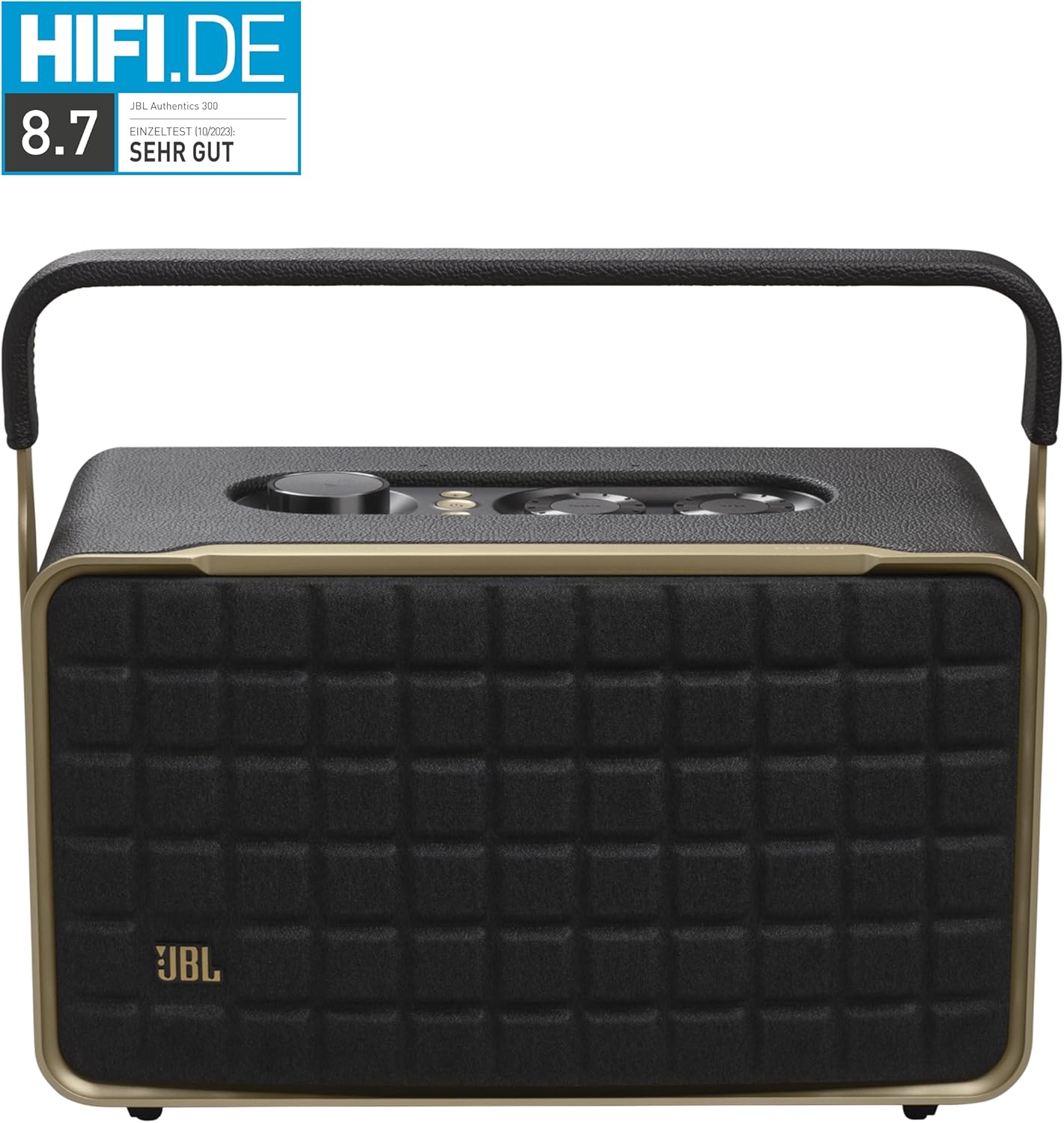 JBL Authentics 200 Enceinte Smart Home avec Wi-Fi, Bluetooth et assistants vocaux, design rétro, noire, Prise européenne (Type C)