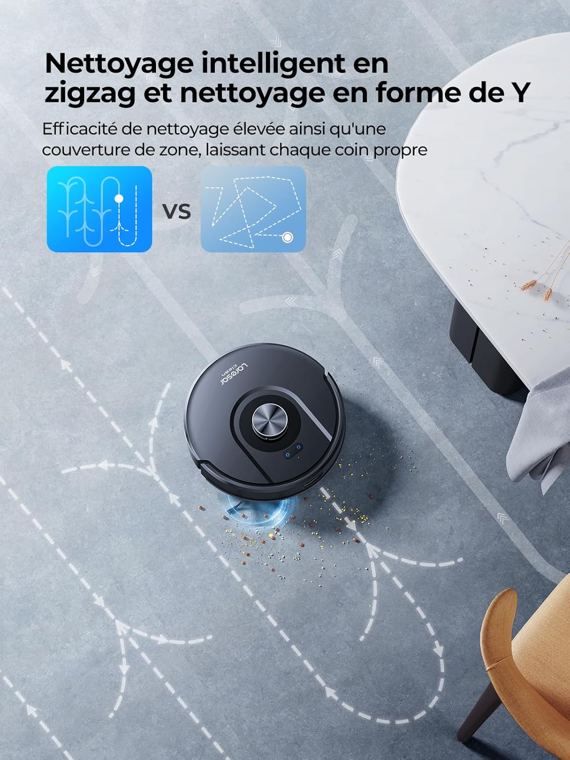 Laresar Clean Robot Aspirateur Laveur Mars01, Navigation Lidar 360°, 5000Pa Aspirateur Robot, 180min, Robot Aspirateur Laveur Convient aux Poils d'animaux, Tapis et Sols，App/Alexa/Google Home