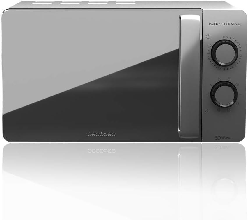 Cecotec Four à micro-ondes ProClean 9110 FullINOX avec grill 1000 W, 30 litres, 5 niveaux de puissance, 8 programmes, minuterie de 60 minutes, revêtement Ready2Clean, design avant miroir