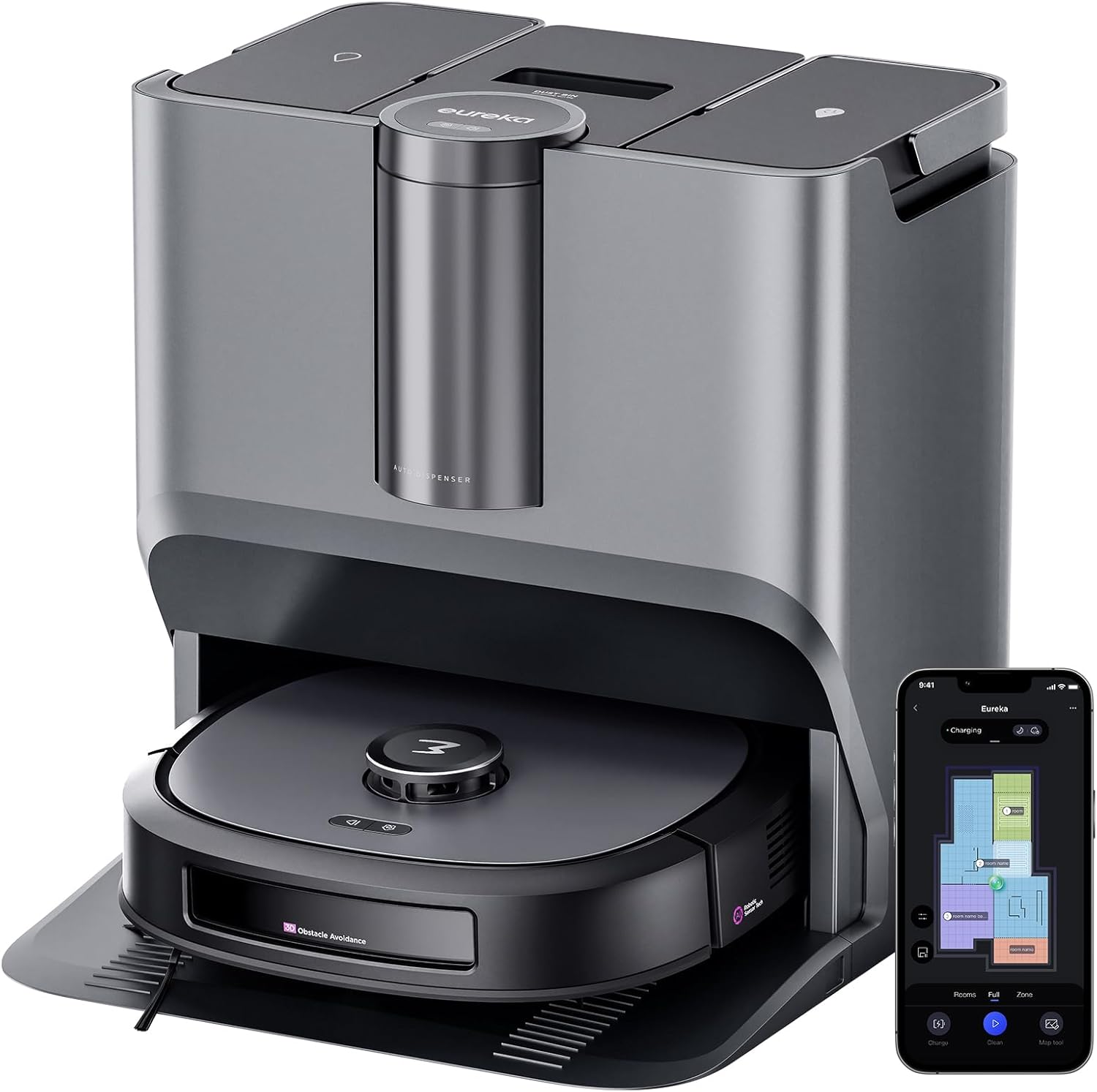 EUREKA J15 Pro Ultra Aspirateur Robot,Robot Aspirateur Laveur 16200 Pa,Nettoyage des Bords,Brosse Anti Enchevêtrement,Lavage de Serpillière à l'eau Chaude 75℃,Base autonettoyante