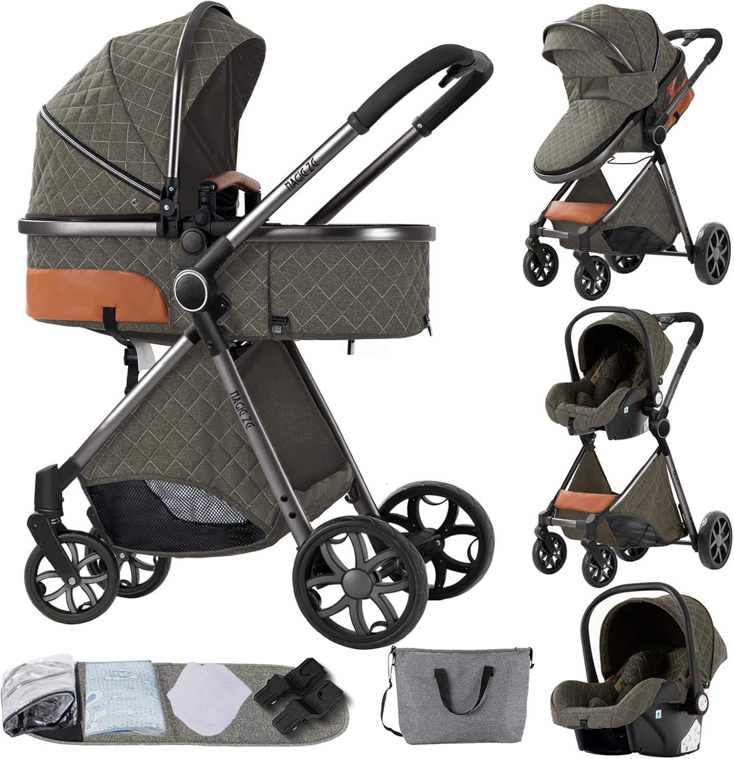 NADDLILY Poussette 3 en 1, Poussette Bebe avec Conception Portable Pliable en Un Clic, Pousette 3 en 1 avec Poussée Réversible Bidirectionnelle, Poussette Canne avec Accessoires (V9 Black)