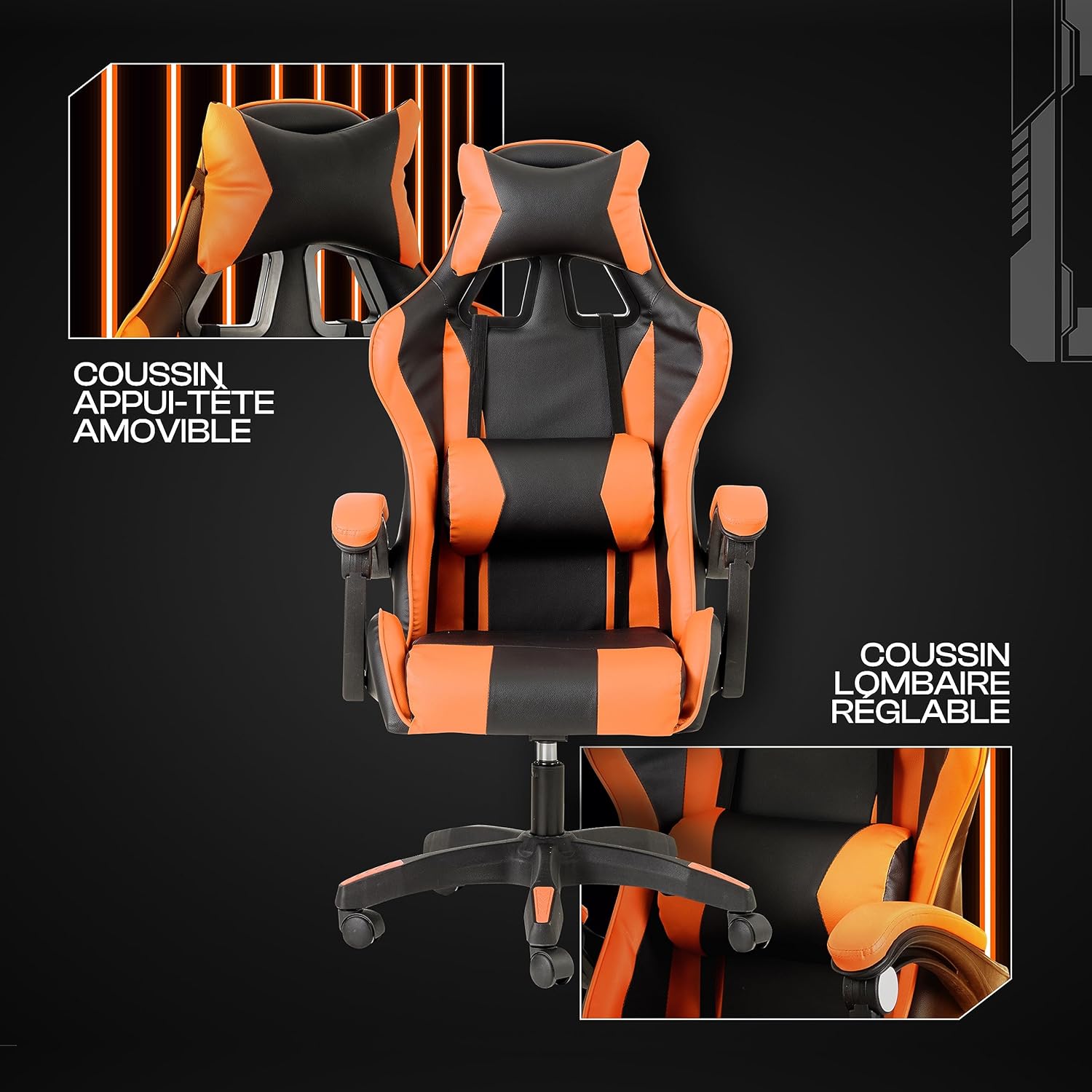 Baroni Home Chaise de Gaming, Chase de Jeux Ergonomique Chaise de Bureau avec Confortable Dossier réglable, Appui-tête et Soutien Lombaire, Blanc