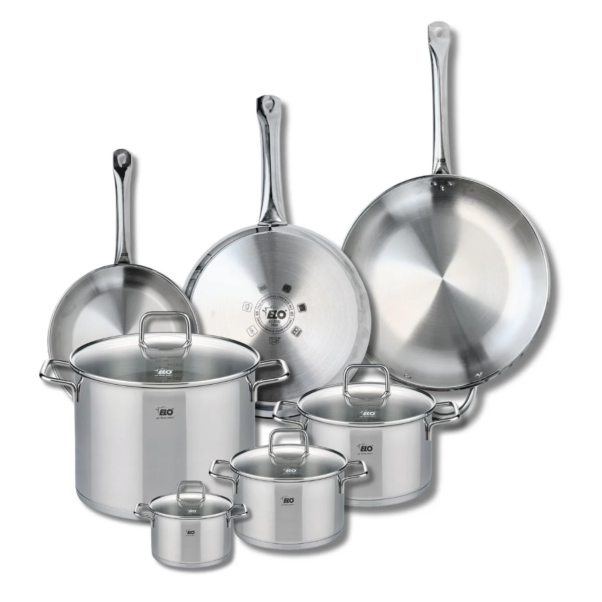 Ensemble de 3 Poêles de cuisson 24, 28 et 32 cm et 4 faitouts 12, 16, 20 et 26 cm Elo Profi Citrin Elo