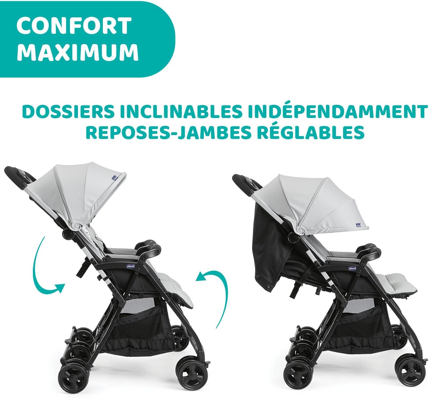 Chicco OHlalà Poussette Canne Double, Légère Inclinable et Pliable, Poussette pour Jumeaux de la Naissance à 15 kg, Fermeture Compacte, Inclus une Housse de Pluie, Capote Extensible - black night