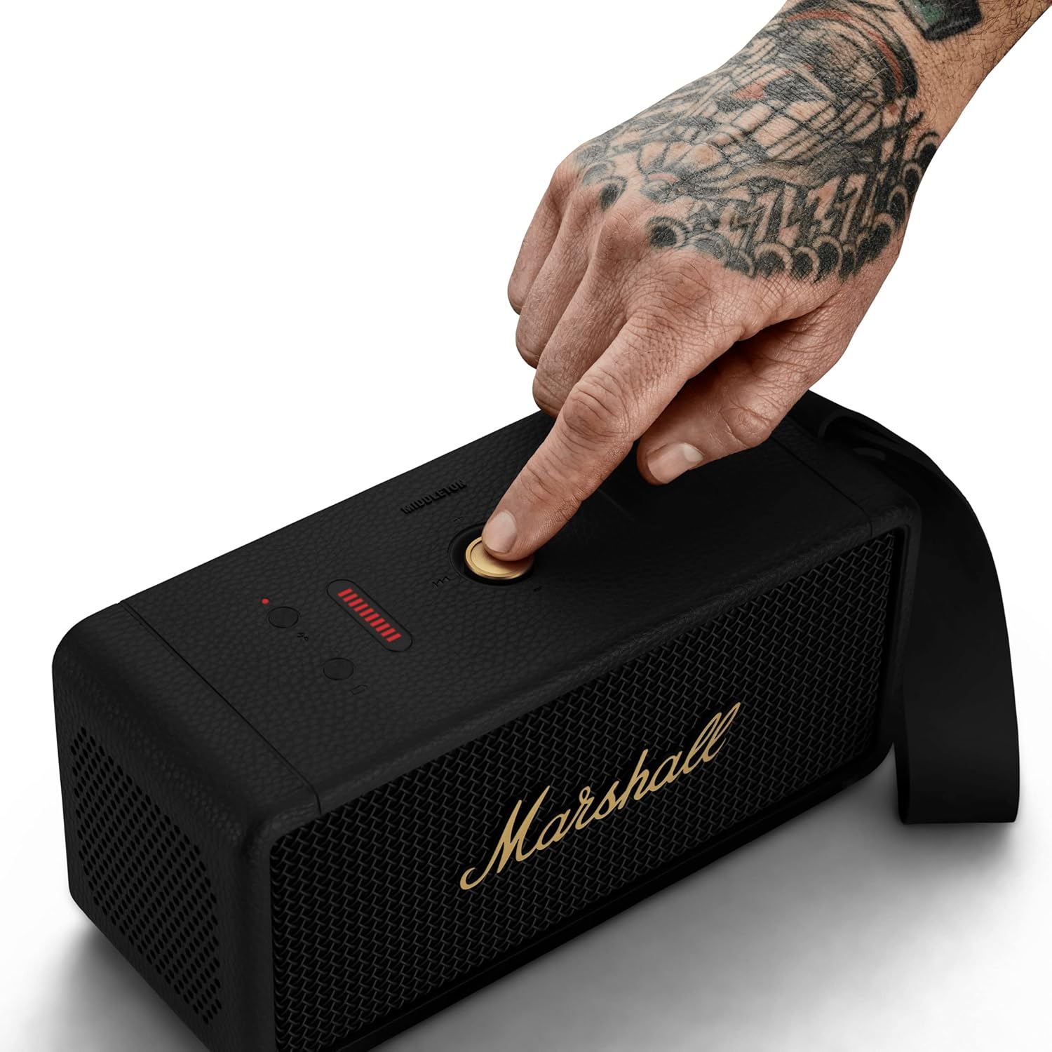 Marshall Middleton Haut-Parleur Bluetooth Portable sans Fil - 20+ Heures de Lecture Portable - Étanche IP67 - Noir & Laiton