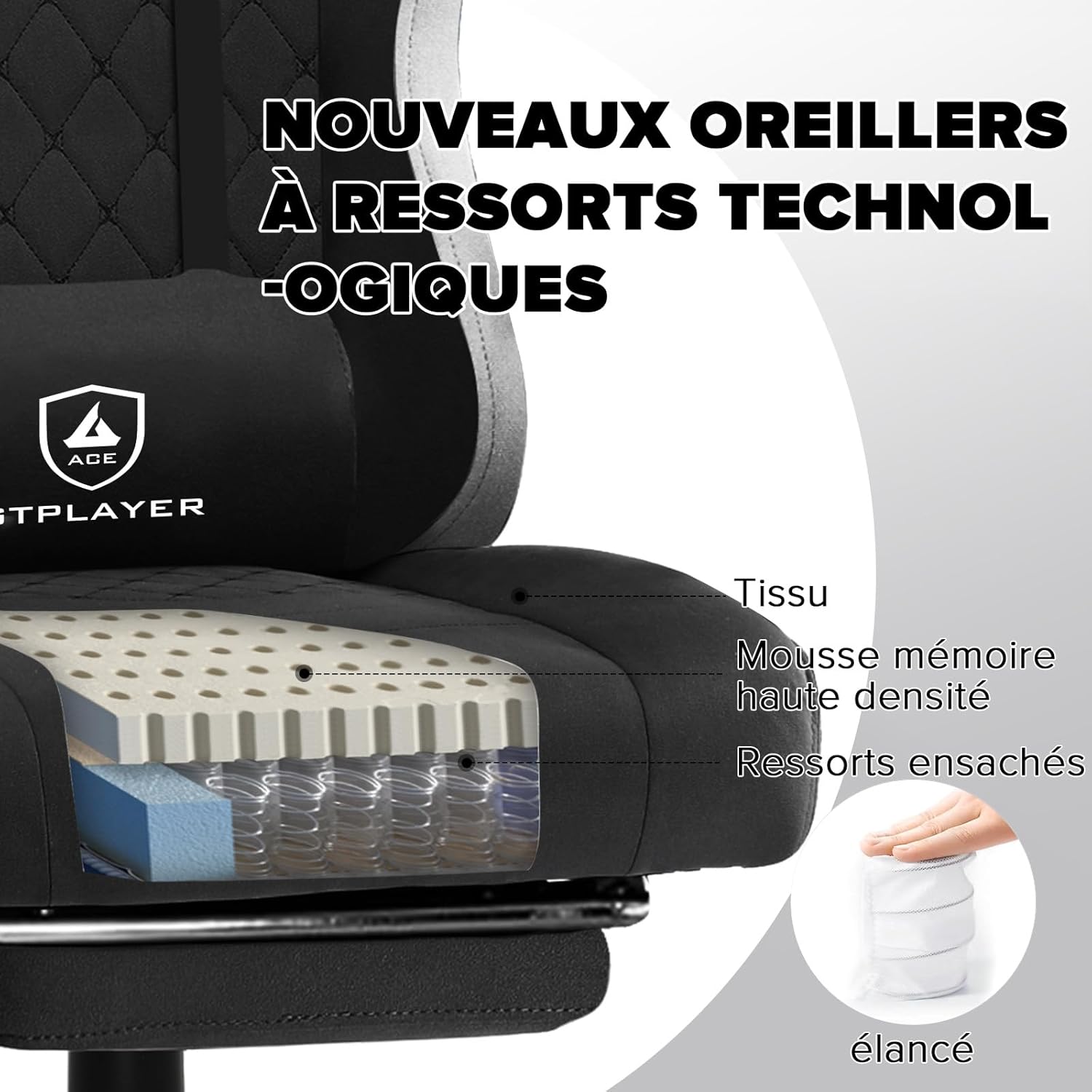 GTPLAYER Chaise Gaming Bureau Ergonomique Fauteuil Gaming Leathaire, accoudoir inclinable, avec Repose-Pieds Noir