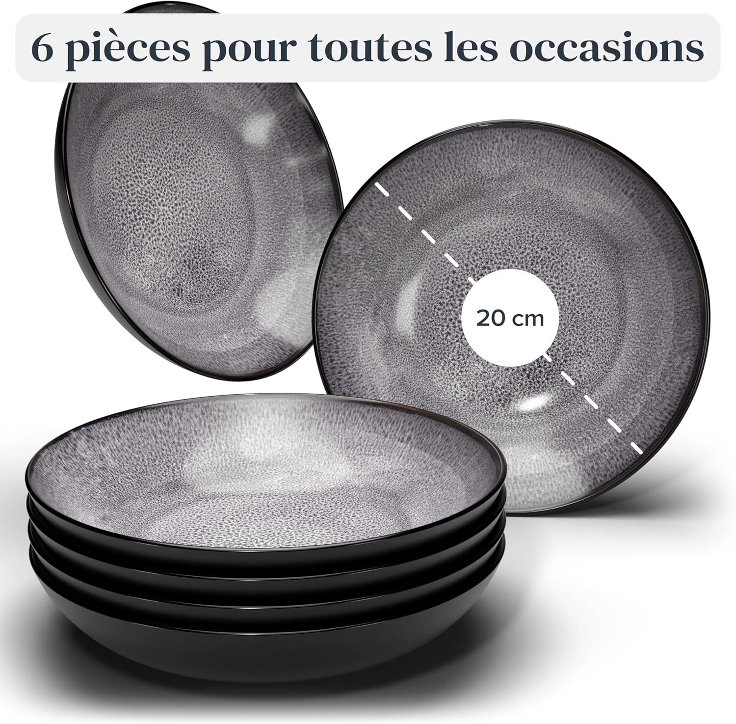 Service de Vaisselle en Grès Ibiza 36 pièces –Ensemble de Vaisselle pour 12 Personnes, Adapté au Lave-Vaisselle et au Micro-Ondes, Pure Living bleu fumé, Assiettes Service de Table