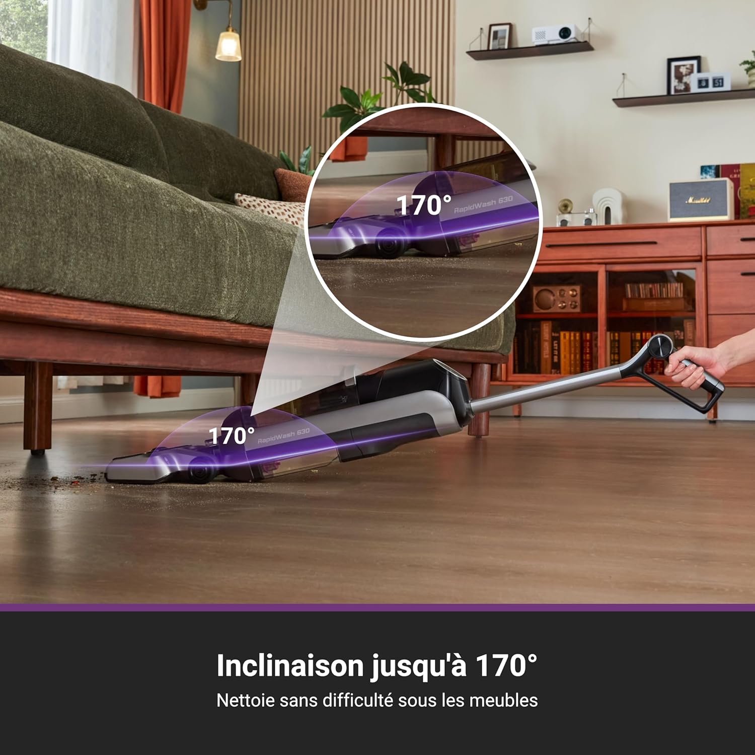 Eureka RapidWash NEW630 Aspirateur Laveur sans Fil,Aspirateur Balai Sec et Humide Inclinaison à 170°,Séchage Air Chaud 60℃,Anti Enchevêtrement,Autonomie 38 Mins,Aspirateur Eau et Poussière Sols Durs