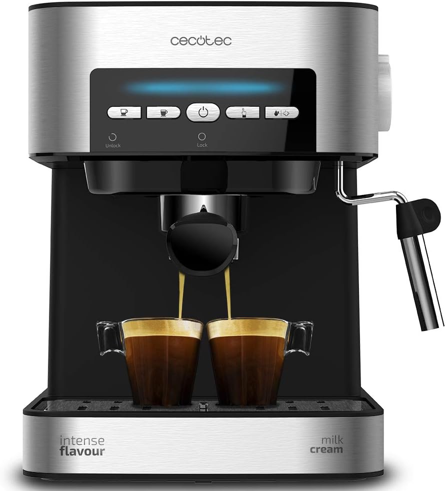 Cecotec Machine à café Express Power Espresso 20 Barista Cream. 2 Thermoblocks, 20Bars, Manomètre, Mode Auto pour 1 et 2 Café(s), Buse vapeur Orientable, Conduit pour Infusions, 2900W.