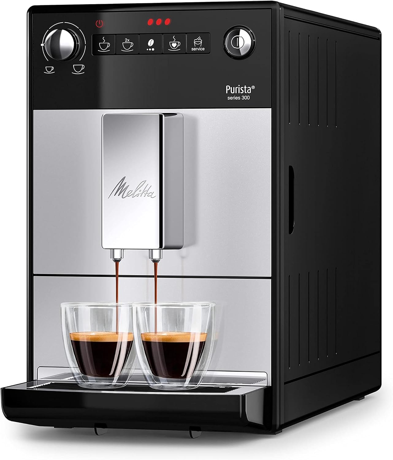 Melitta Purista Argent, Machine à Café à Grains avec Broyeur et Système d'Extraction des Arômes, Silencieuse, Mode 1 à 2 Tasses, Cafetière Expresso 1L, Automatique, F230-101