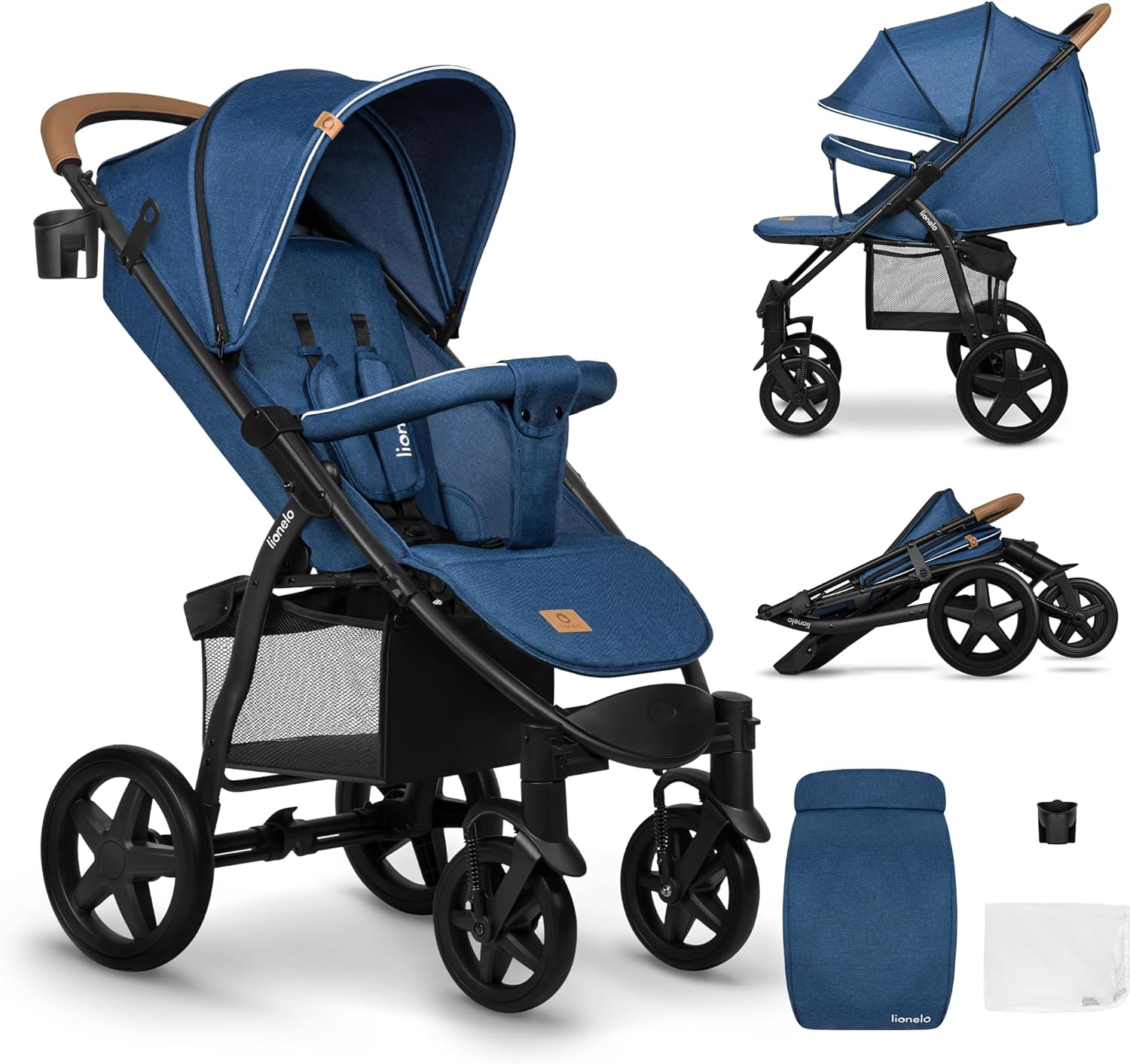 LIONELO Annet Plus poussette bebe à 22 kg, auvent avec fenêtre, roues EVA, chancelière moustiquaire porte-gobelet, réglage du dossier jusqu’à la position couchée (Dreamin, PLUS)