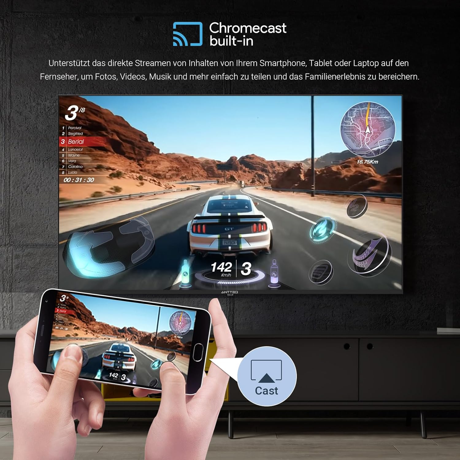 Antteq AB42D1 télévision 42 Pouces (TV 107 cm), Dolby Audio, LED, Triple Tuner DVB-C / T2 / S2, CI+, HDMI, Lecteur multimédia Via USB, Sortie Audio numérique, y Compris Mode hôtel