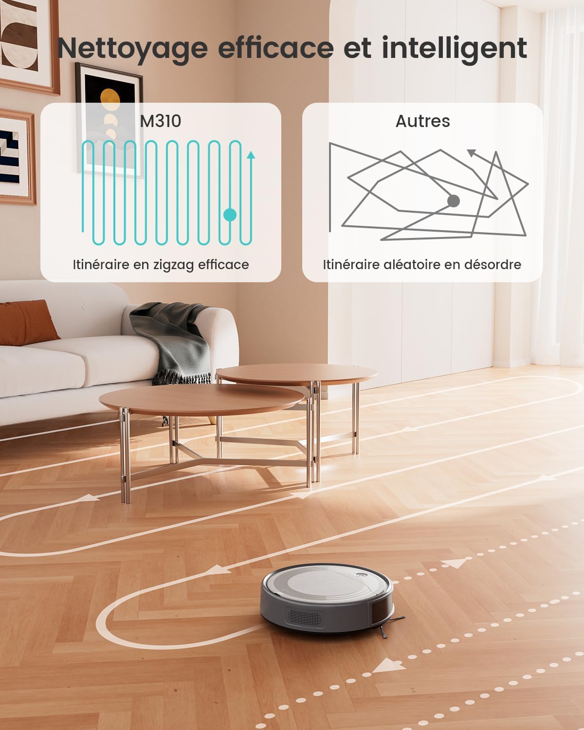Lefant Aspirateur Robot, Robot Aspirateur 4500Pa Puissance d'Aspiration, Évitement Précis des Obstacles, Anti-Enchevêtrement Idéal pour Les Poils d'animaux, Cheveux et Sols Durs,Contrôle par App/Alexa