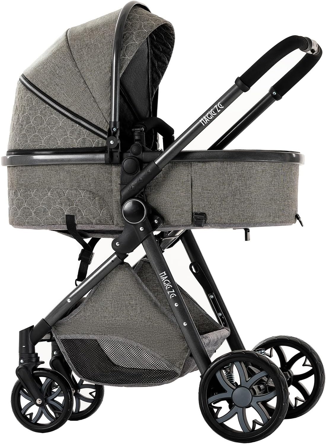 Magic ZC Poussette 3 en 1, Poussette Bebe avec Conception Portable Pliable en Un Clic, Pousette 3 en 1 avec Poussée Réversible Bidirectionnelle, Poussette Trio avec Accessoires (black gold 588)