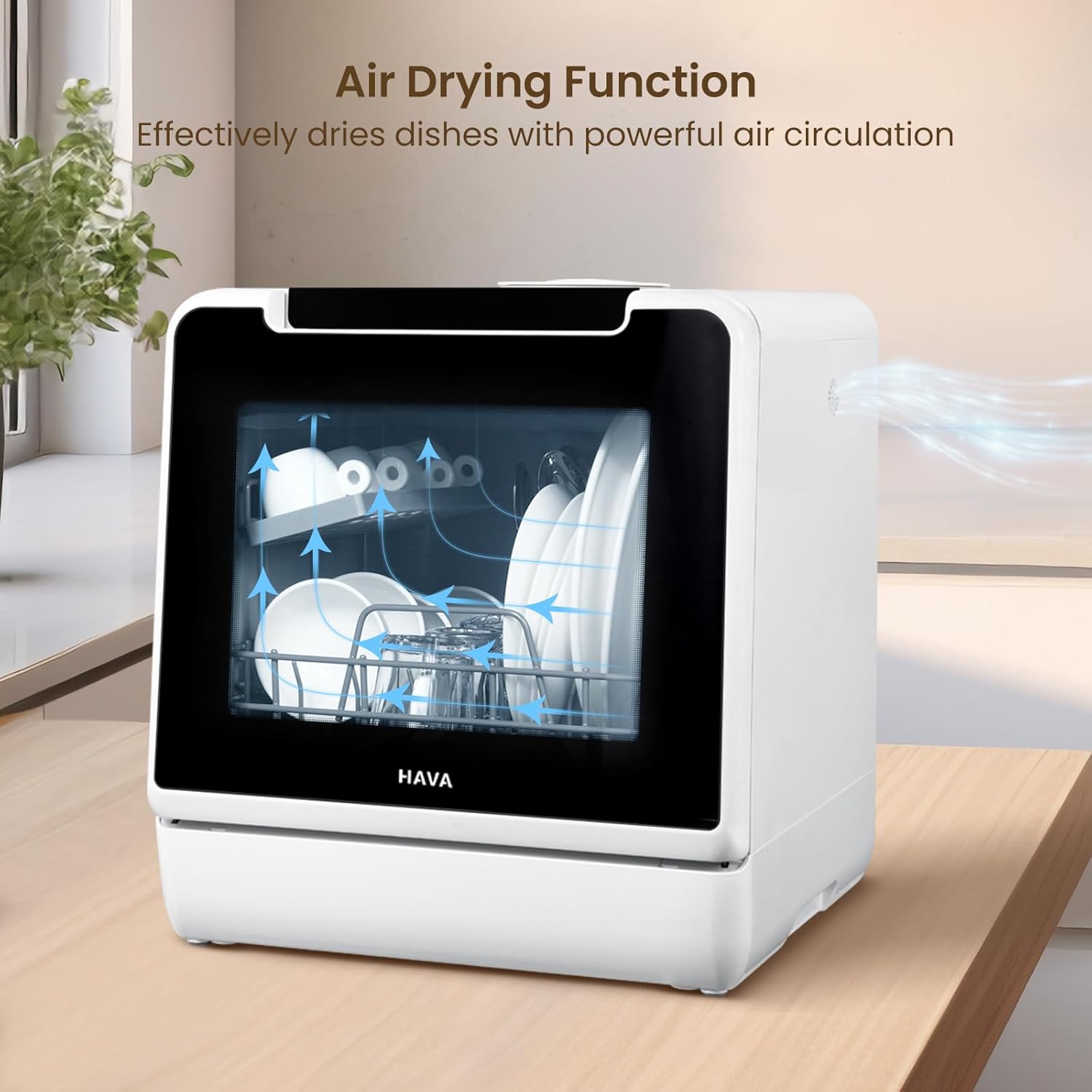 HAVA mini lave vaisselle, nouveau modèle amélioré 2024, 8 programmes de lavage, lave-vaisselle portable avec sécurité enfant et fonction de démarrage différé, réservoir d'eau de 5 L