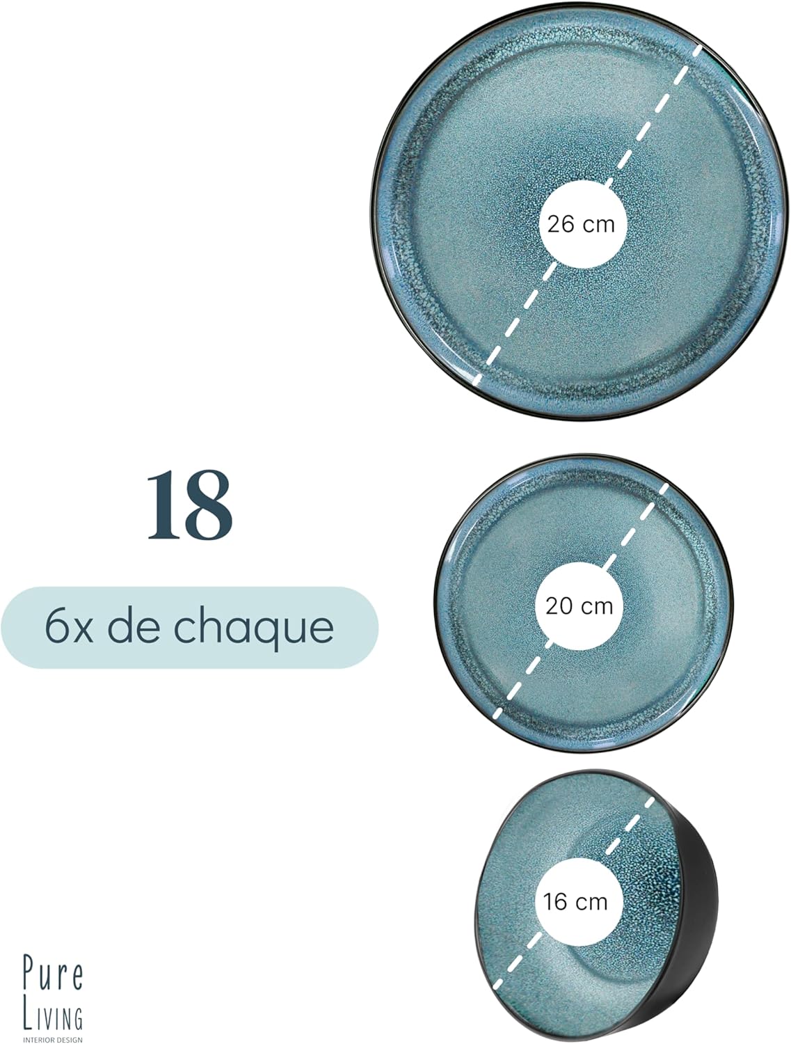 Service de Vaisselle en Grès Ibiza 36 pièces –Ensemble de Vaisselle pour 12 Personnes, Adapté au Lave-Vaisselle et au Micro-Ondes, Pure Living bleu fumé, Assiettes Service de Table