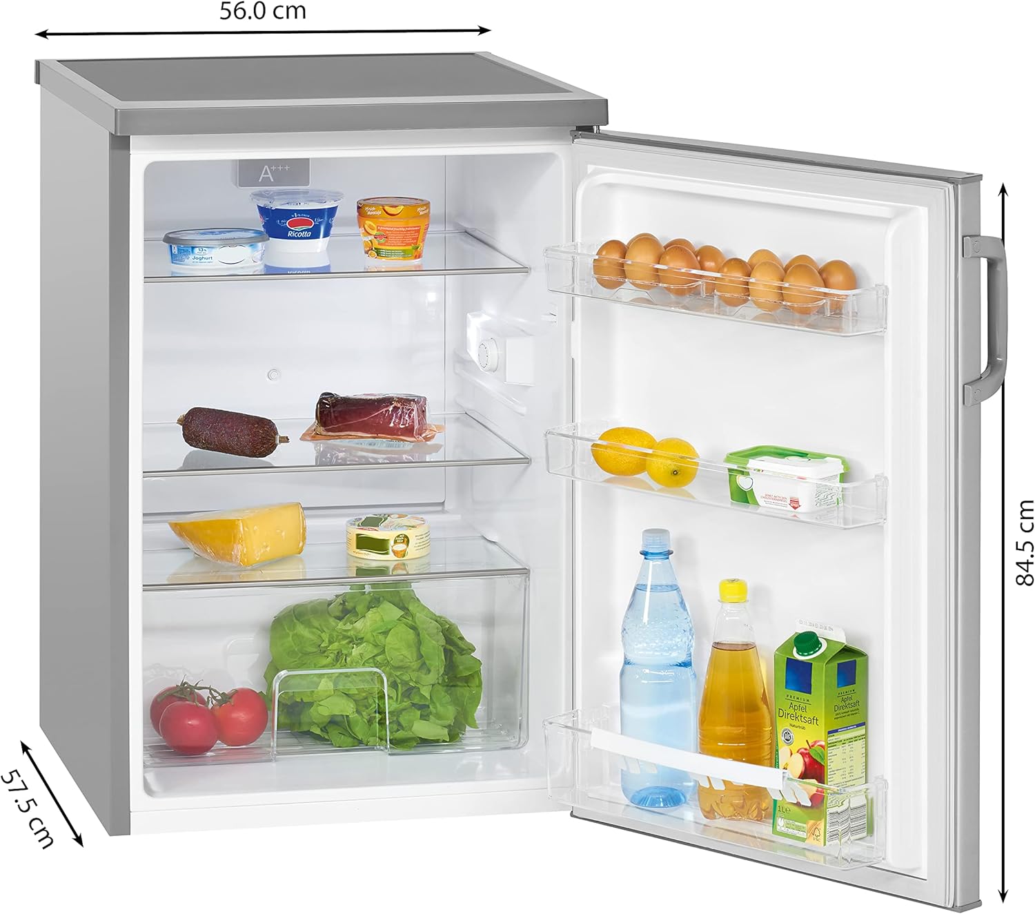 Bomann Réfrigérateur 133L blanc VS2195-1-blanc, Capacité nette : 133 litres, Éclairage intérieur à DEL, Contrôle de la température en continu, 3 clayettes en verre