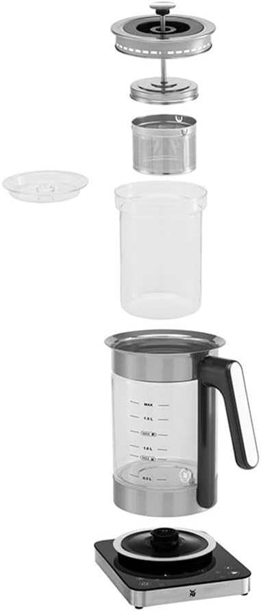 WMF Lumero Bouilloire 3 en 1 en verre 1,6 l, fonction bec verseur à 36 °, chauffe-aliments pour bébé, multichauffeur, yaourtière, réglage de la température, acier inoxydable mat
