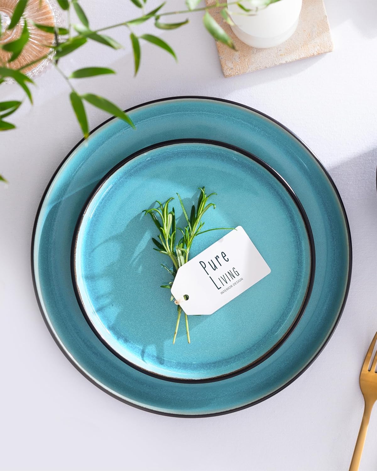 Service de Vaisselle en Grès Ibiza 36 pièces –Ensemble de Vaisselle pour 12 Personnes, Adapté au Lave-Vaisselle et au Micro-Ondes, Pure Living bleu fumé, Assiettes Service de Table