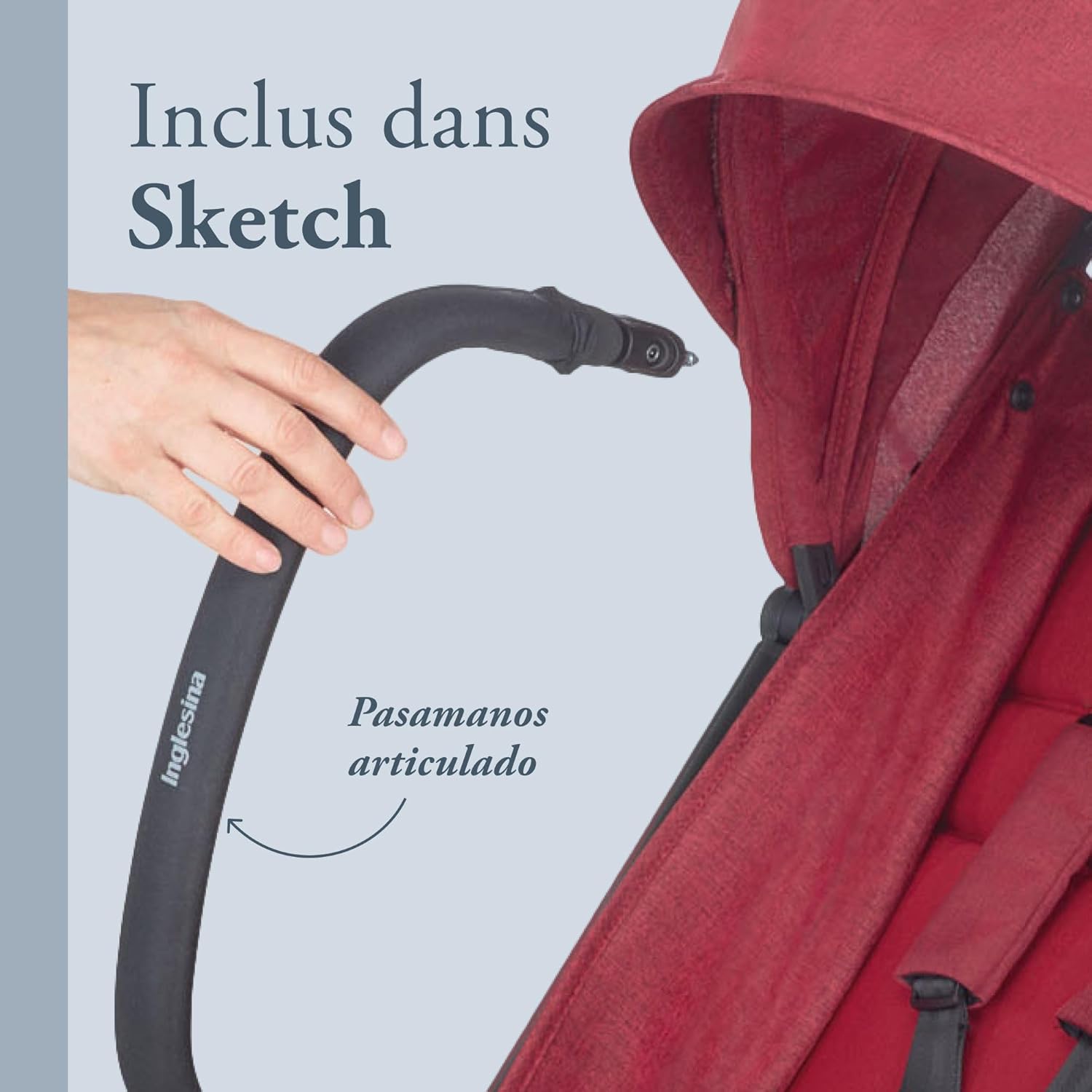 Inglesina Sketch Poussette Légère et Compacte, Bleu, Confortable, jusqu'à 17kg, Pliage à une main, UPF 50+