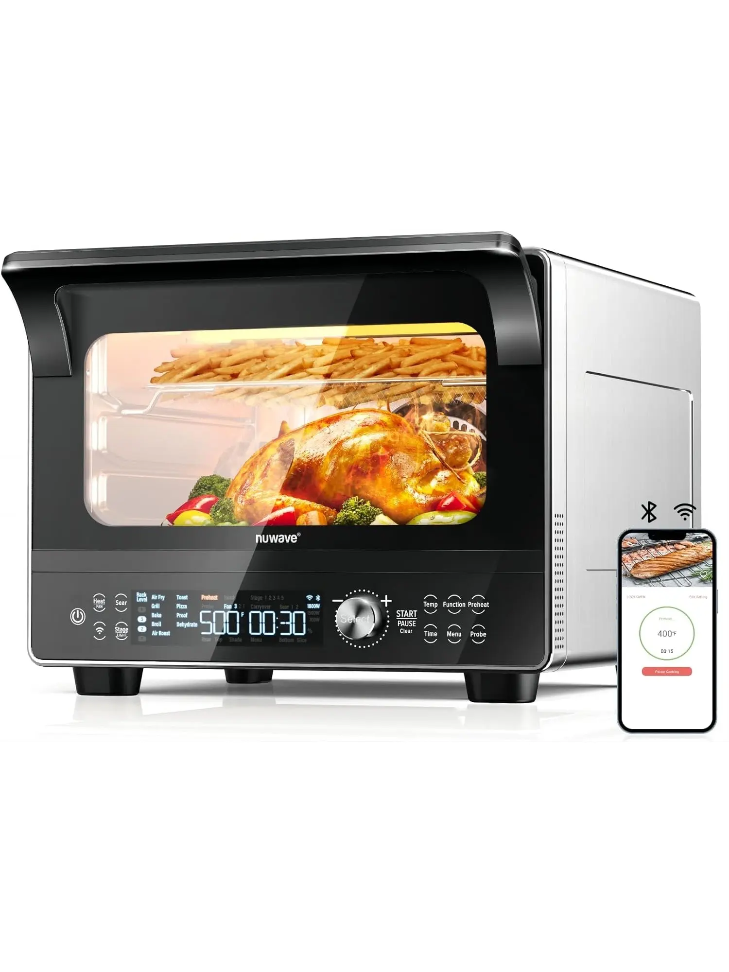 Nuwave TODD ENGLISH iQ360 Digital Smart Oven, 20-in-1 Convection Infrared Grill Griddle Combo, 34-Qt Mega Capacity, 1800 Watts, Adjustable Triple Surround Heat Zones, Smart Thermometer, WIFI Enabled