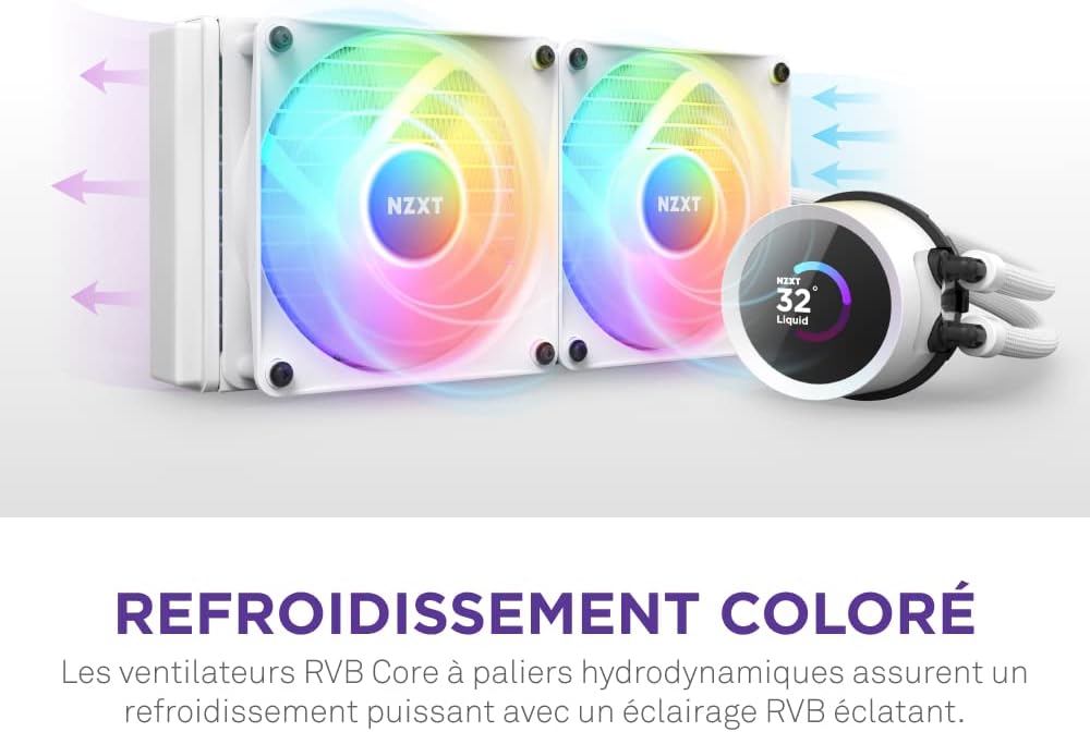 NZXT Kraken Elite 280 RGB - Refroidisseur de liquide CPU AIO - Radiateur 280mm - Ventilateur F280 RGB - IPS LCD 2,72 personnalisable - Turbine Pump - LGA 1700 1200 115X 1851 / AM5 AM4 - Noir