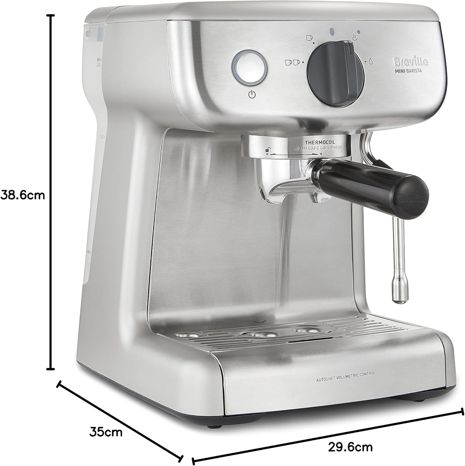 Breville Barista Max Machine à café/machine à expresso, semi-automatique avec moulin broyeur à grain intégré, buse à vapeur pour faire mousser le lait & pompe italienne de 15 bars [VCF126X]