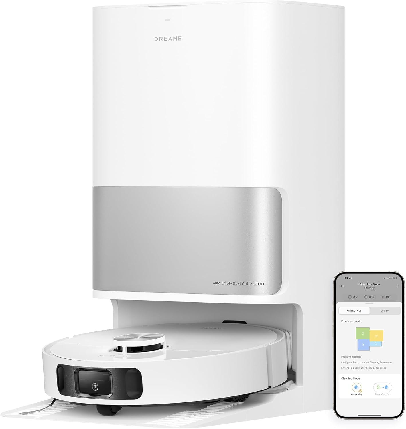 DREAME L10s Ultra Gen 2 Robot Aspirateur Laveur 10 000 Pa, Technologie MopExtend RoboSwing, Base Entièrement Automatique, Mode Animaux, 32 réglages de niveau d'eau, Système de lavage des sols DuoScrub