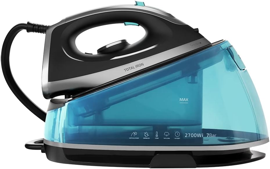 Cecotec Centrale vapeur intelligente Total Iron 10100 Pro. fer à repasser vertical et horizontal, aspiration et soufflerie, 5 programmes pour 5 tissus, 220 g/min et 5 bars.