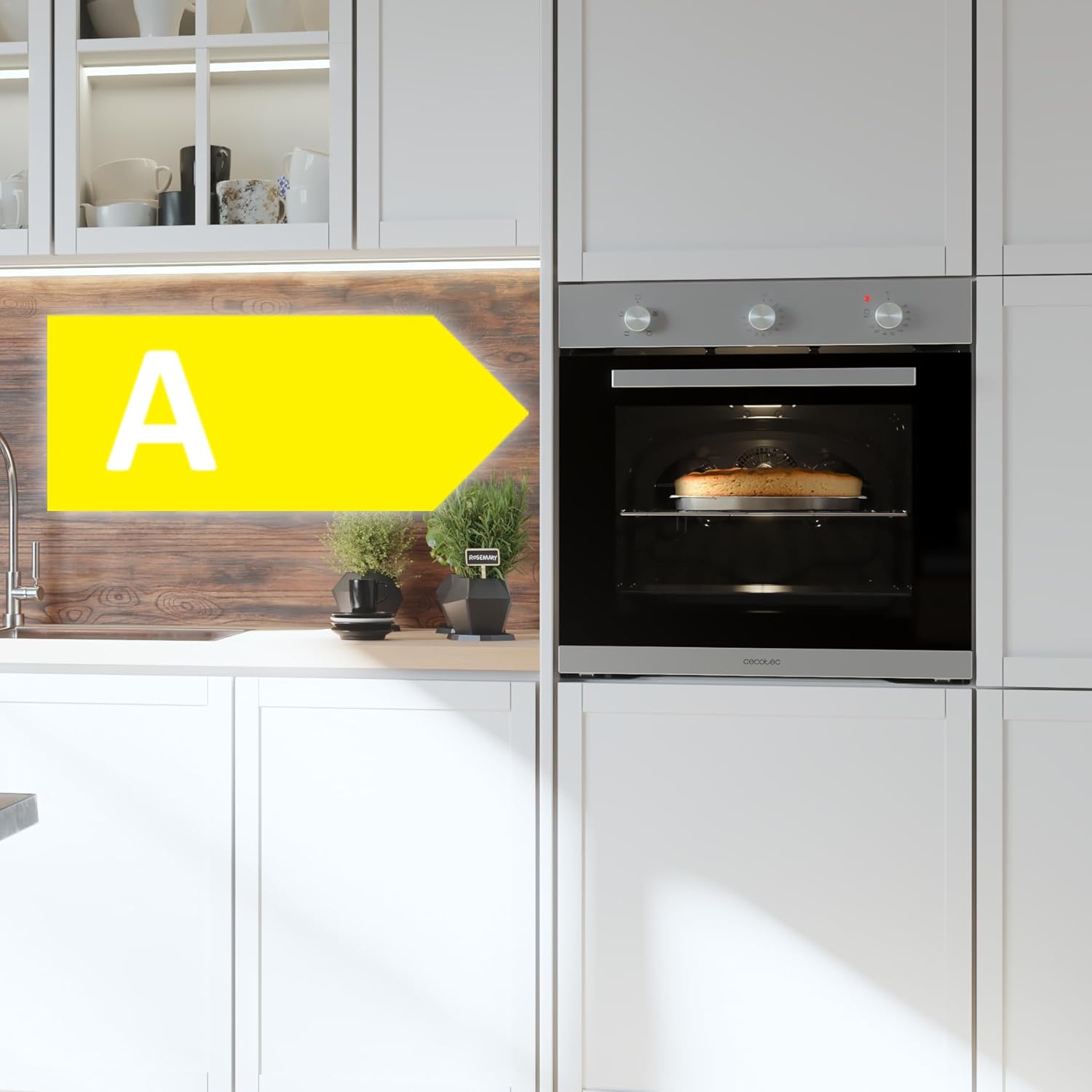 Cecotec Four encastrable Bolero Hexa C136000 Glass Black Time A 2800 W, capacité de 77 L, 4 fonctions, Minuterie, Nettoyage à la vapeur, Cuisson à la vapeur. Classe Énergétique A, Lumière intérieure