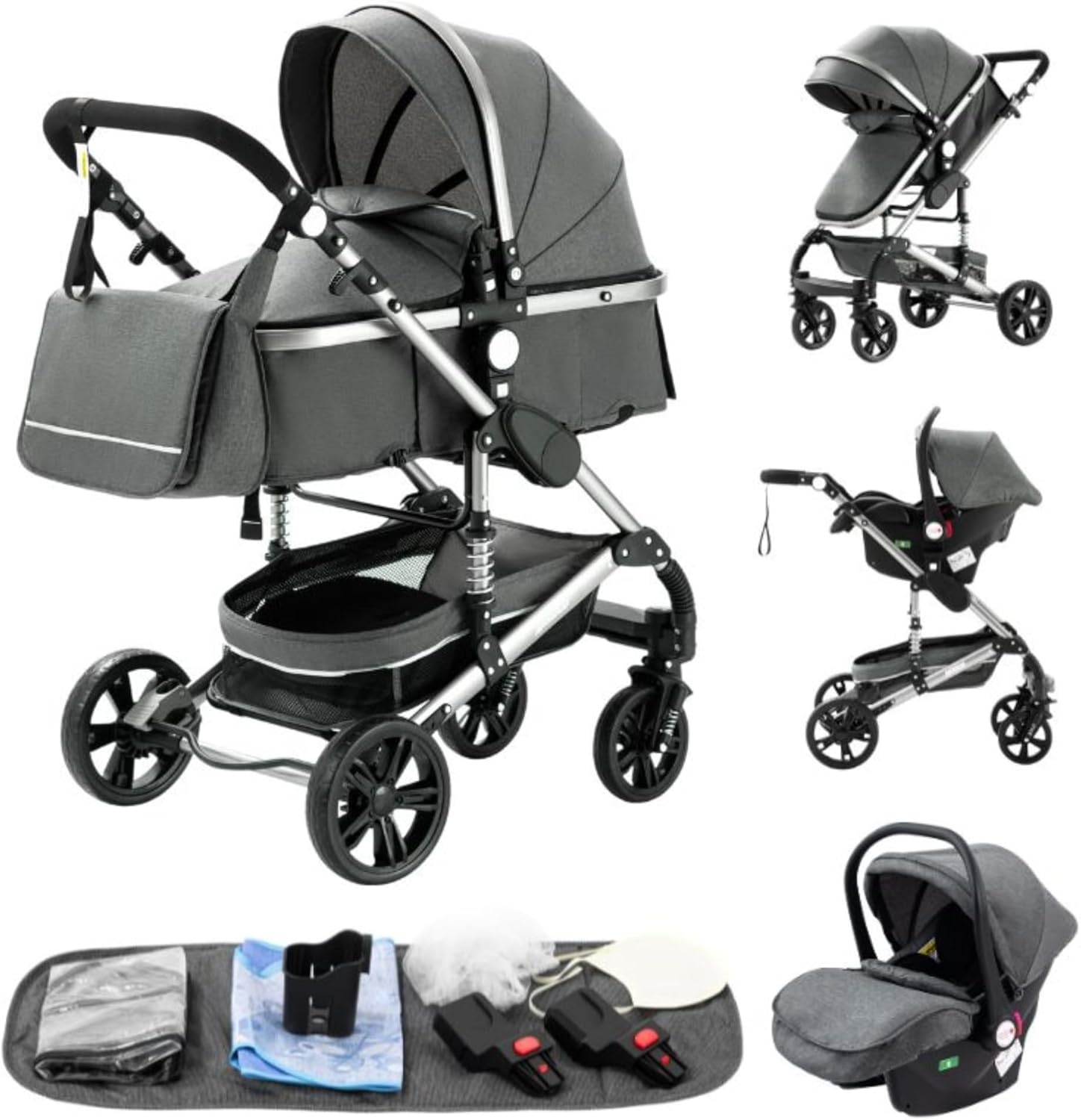 YAZOCO Poussettes 3 en 1 Citadines Poussettes Combinées Poussette Tricycle Baby Walker Poussette Haute Paysage Poussettes Pliantes Trolley Bébé Landau pour 0-36 (1 Noir)
