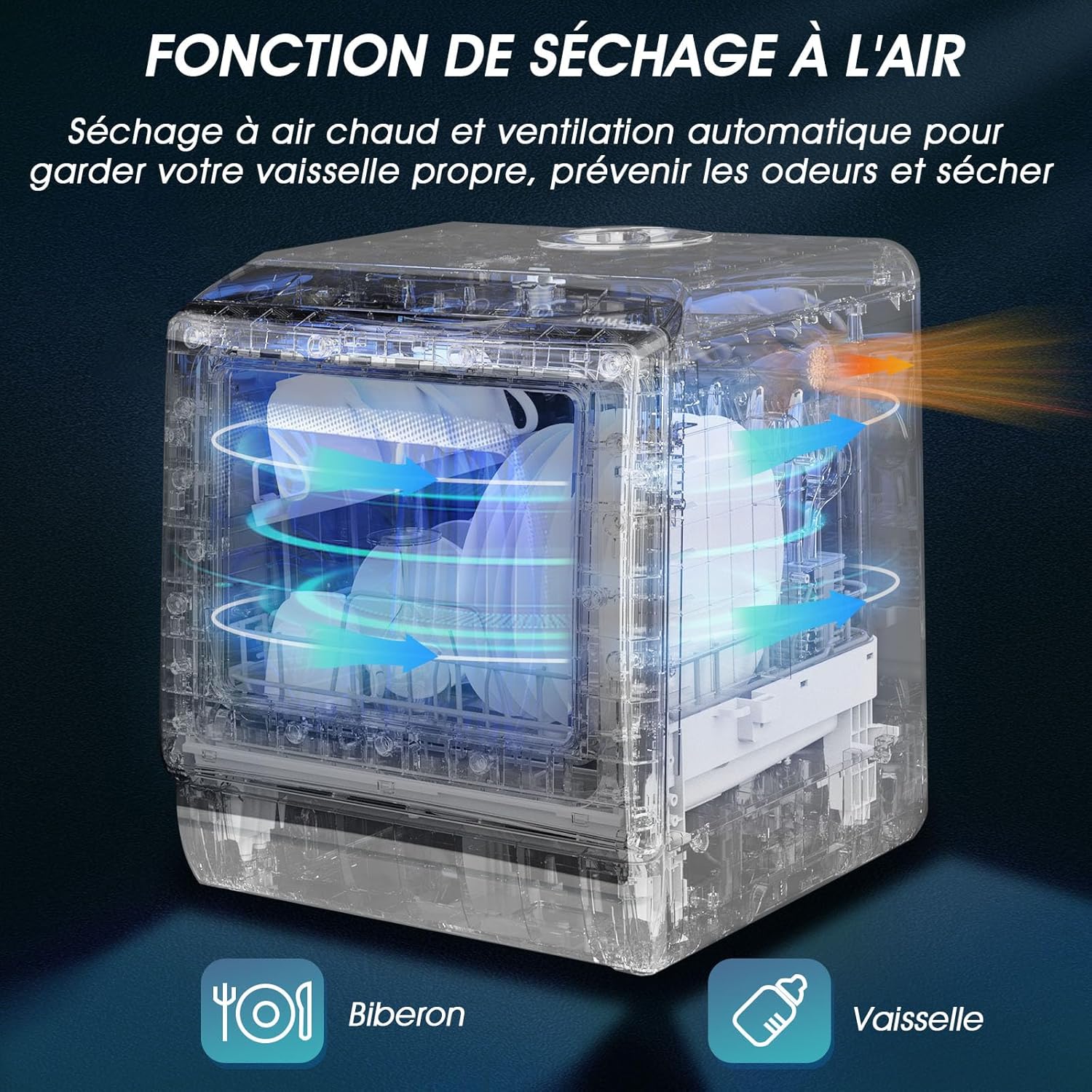 AIRMSEN Mini Lave-Vaisselle de Comptoir, 5+1 Programmes, Réservoir d'Eau de 5L, Contrôle Tactile et Écran LED, Adapté pour les Cuisines Familiales, Appartements et Dortoirs, Blanc et noir