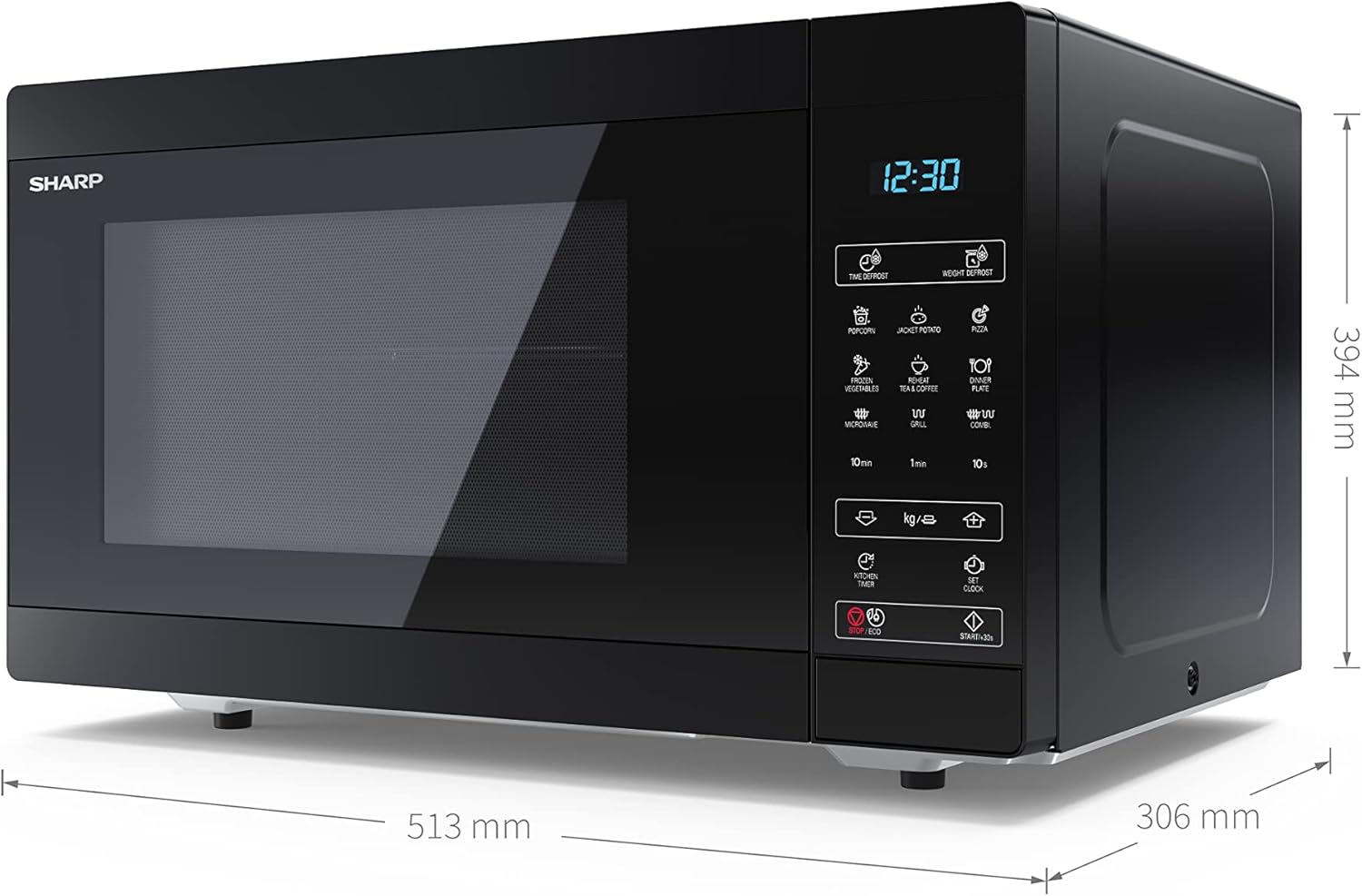Sharp YC-MS51EB Micro-ondes sans grill de 25 litres, contrôle numérique, micro-ondes: 900 W, 5 niveaux de puissance micro-ondes, plaque tournante, serrure enfant, fonction ECO, couleur noire.