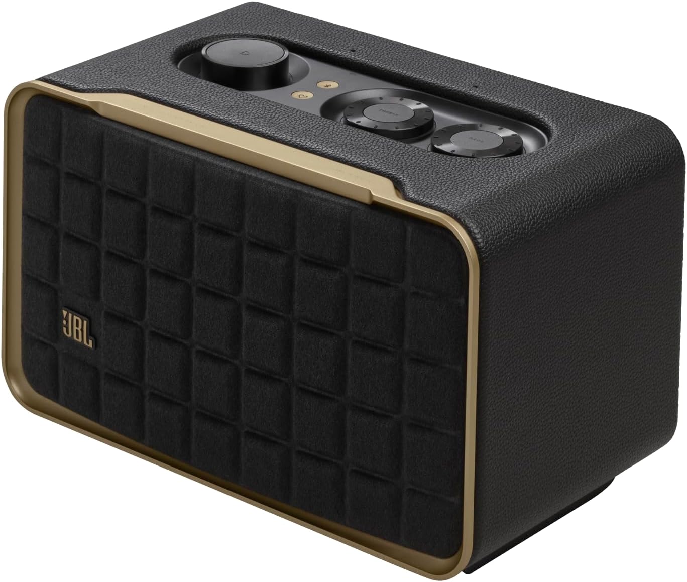JBL Authentics 200 Enceinte Smart Home avec Wi-Fi, Bluetooth et assistants vocaux, design rétro, noire, Prise européenne (Type C)