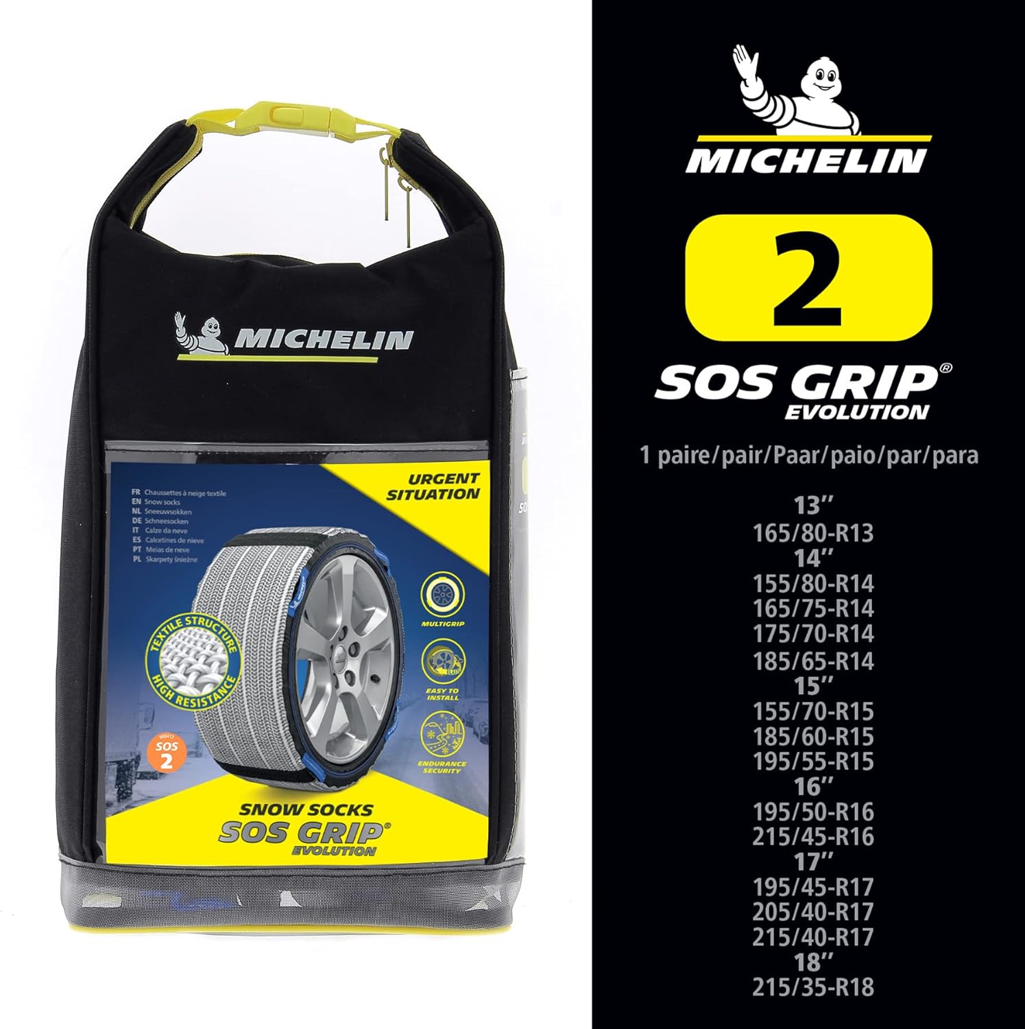 MICHELIN Chaussettes à Neige Textile EVO 6, Gris, SOS