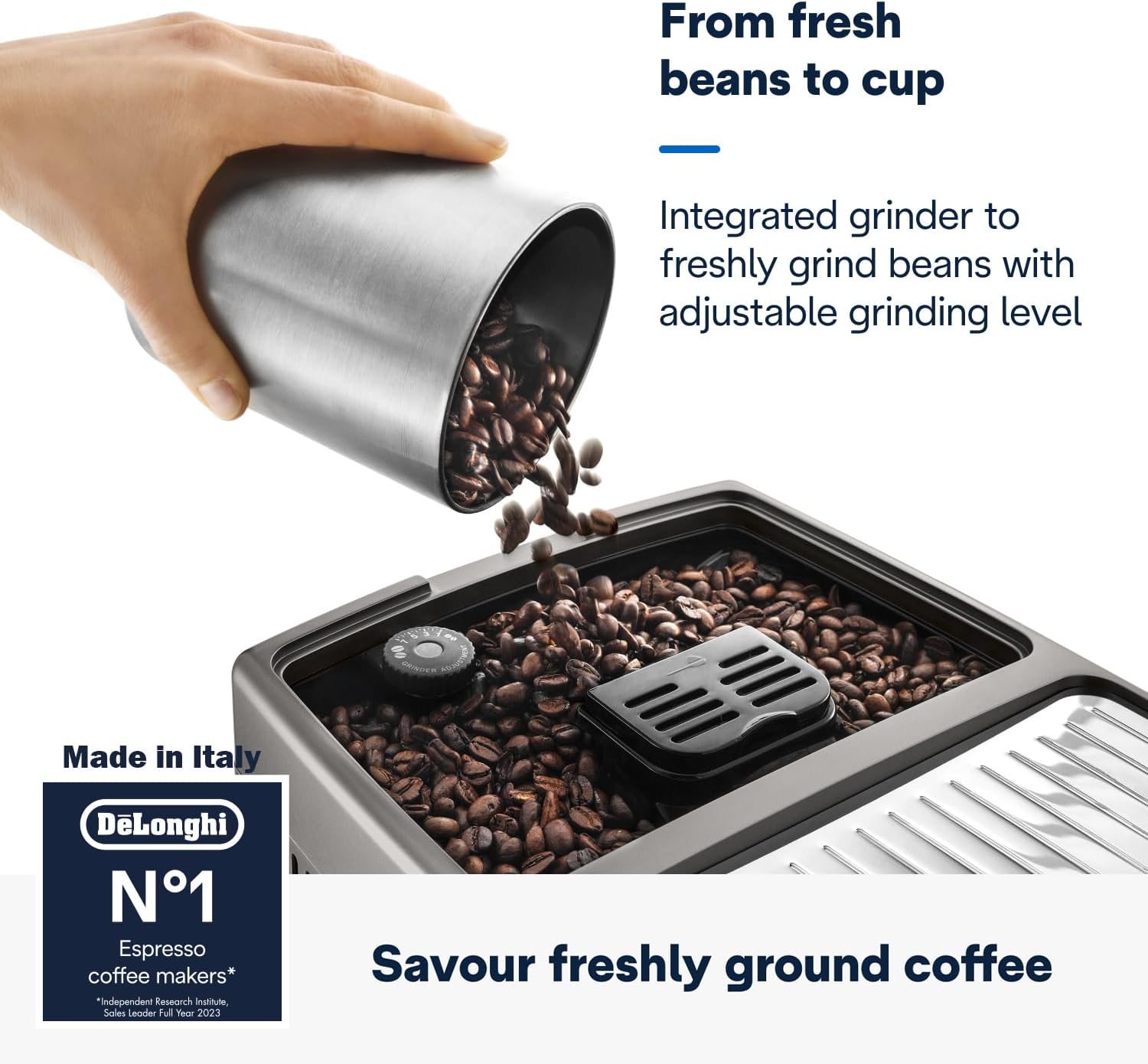 De'Longhi Dinamica Plus ECAM 370.95.T, Machine a Cafe Grain avec Système Lait, Cappuccino et Espresso, Écran Tactile TFT de 3.5 et Contrôle via Application, Fonction Carafe à Café, 1450W, Titan