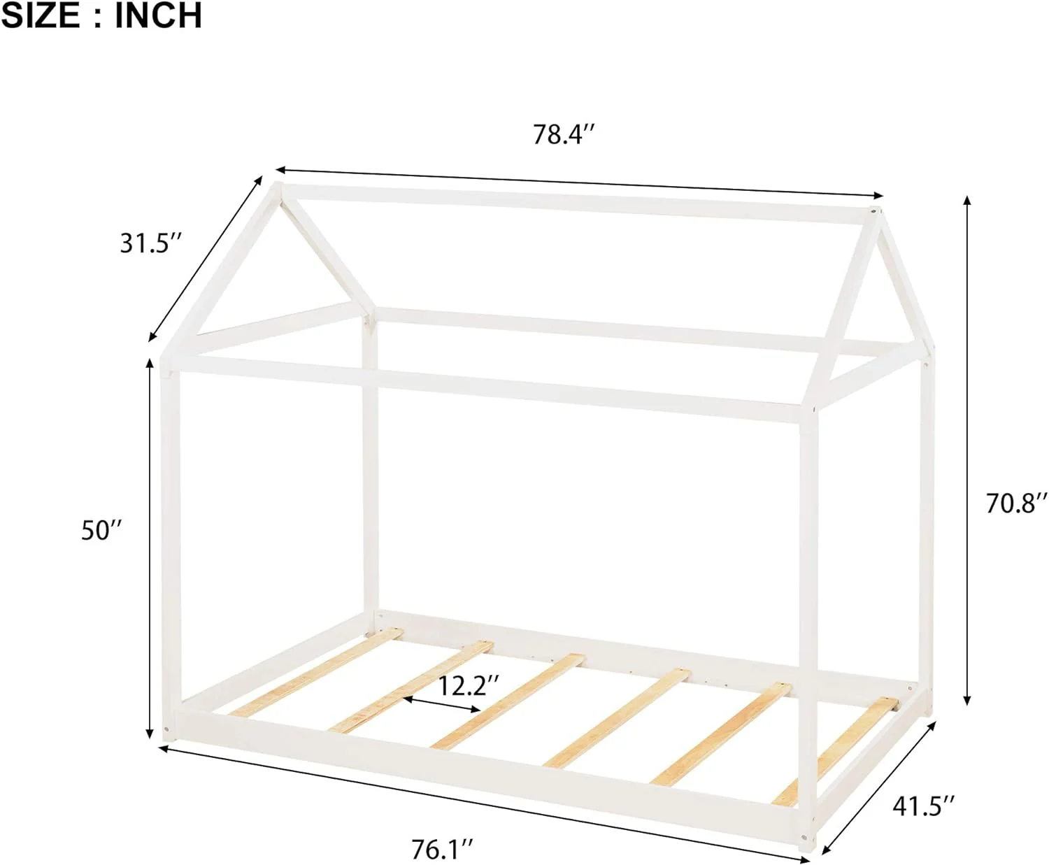 Twin House Floor Bed for Kids, Wooden Twin Montessori Bed Frame