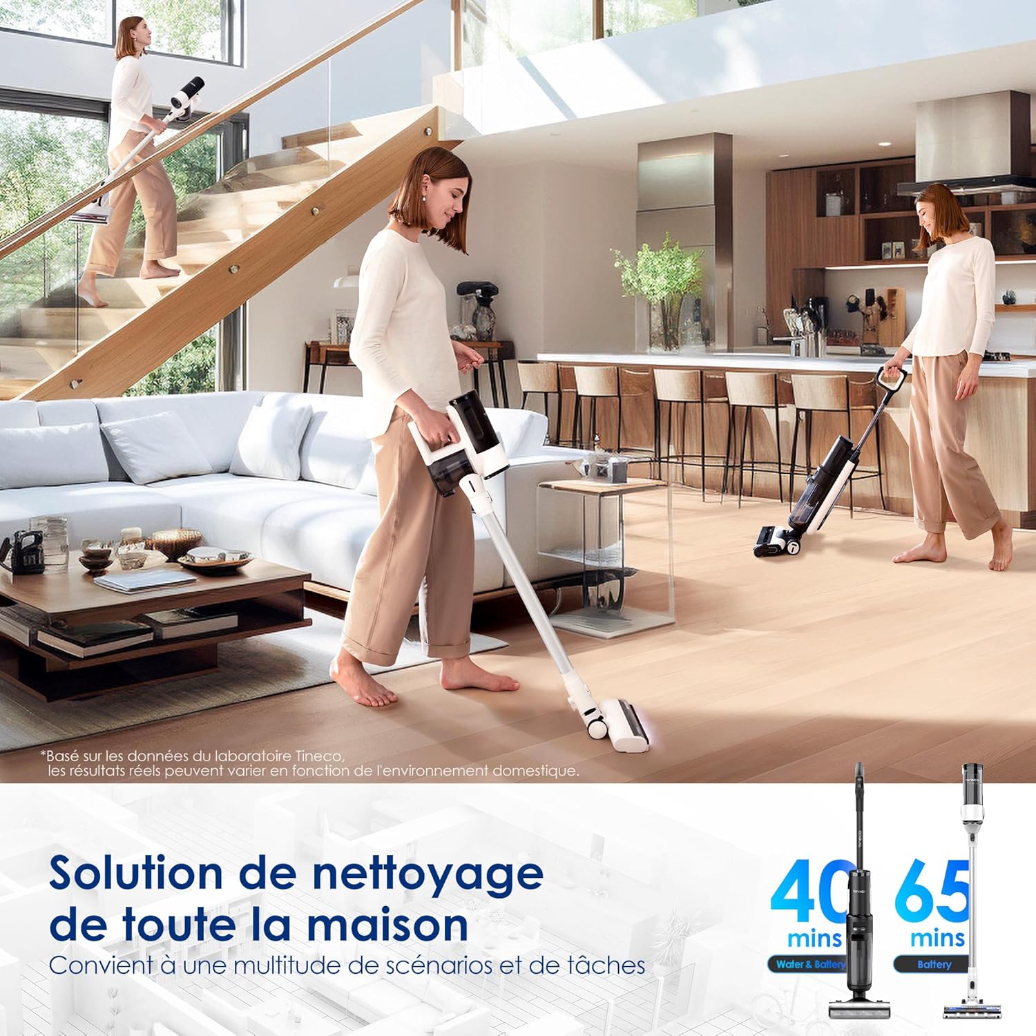 Tineco Floor One S7 Pro/S7 Series Aspirateur Laveur Sec Et Humide Intelligent sans Fil pour Sols Durs, Écran Digital LED, Grande Autonomie, Parfait pour Les Tâches Tenaces et Les Poils d’Animaux