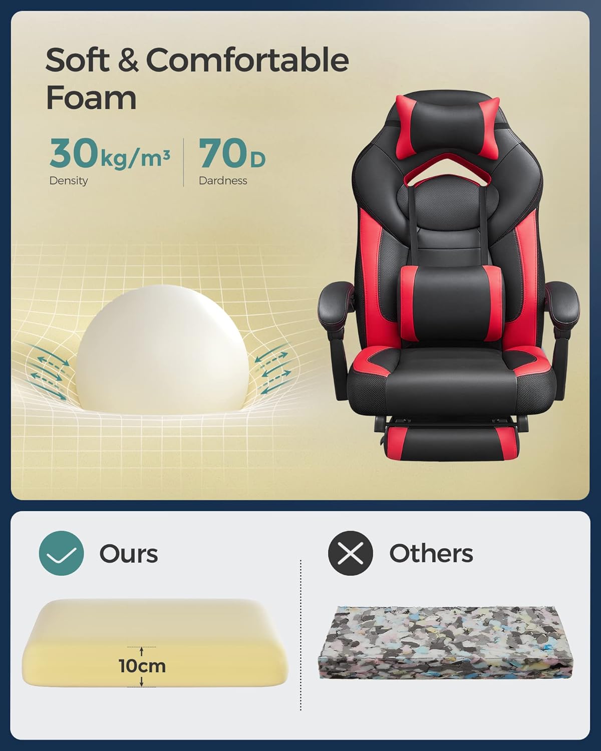 SONGMICS Fauteuil Gamer Ergonomique, Chaise Gaming, Fauteuil de Bureau, avec Repose-Pieds télescopique, Appui-tête réglable, Support Lombaire, capacité de Charge 150 kg, Gris et Noir OBG77BG