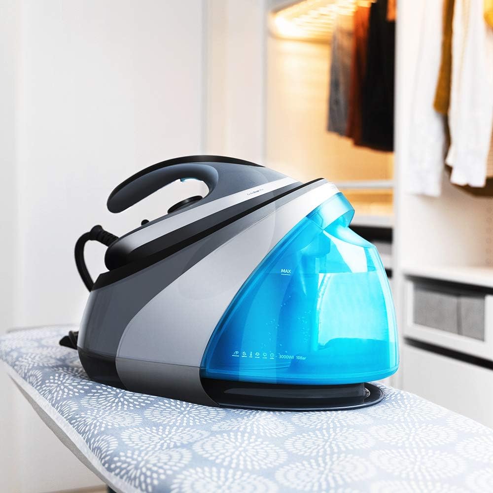 Cecotec Centrale vapeur intelligente Total Iron 10100 Pro. fer à repasser vertical et horizontal, aspiration et soufflerie, 5 programmes pour 5 tissus, 220 g/min et 5 bars.