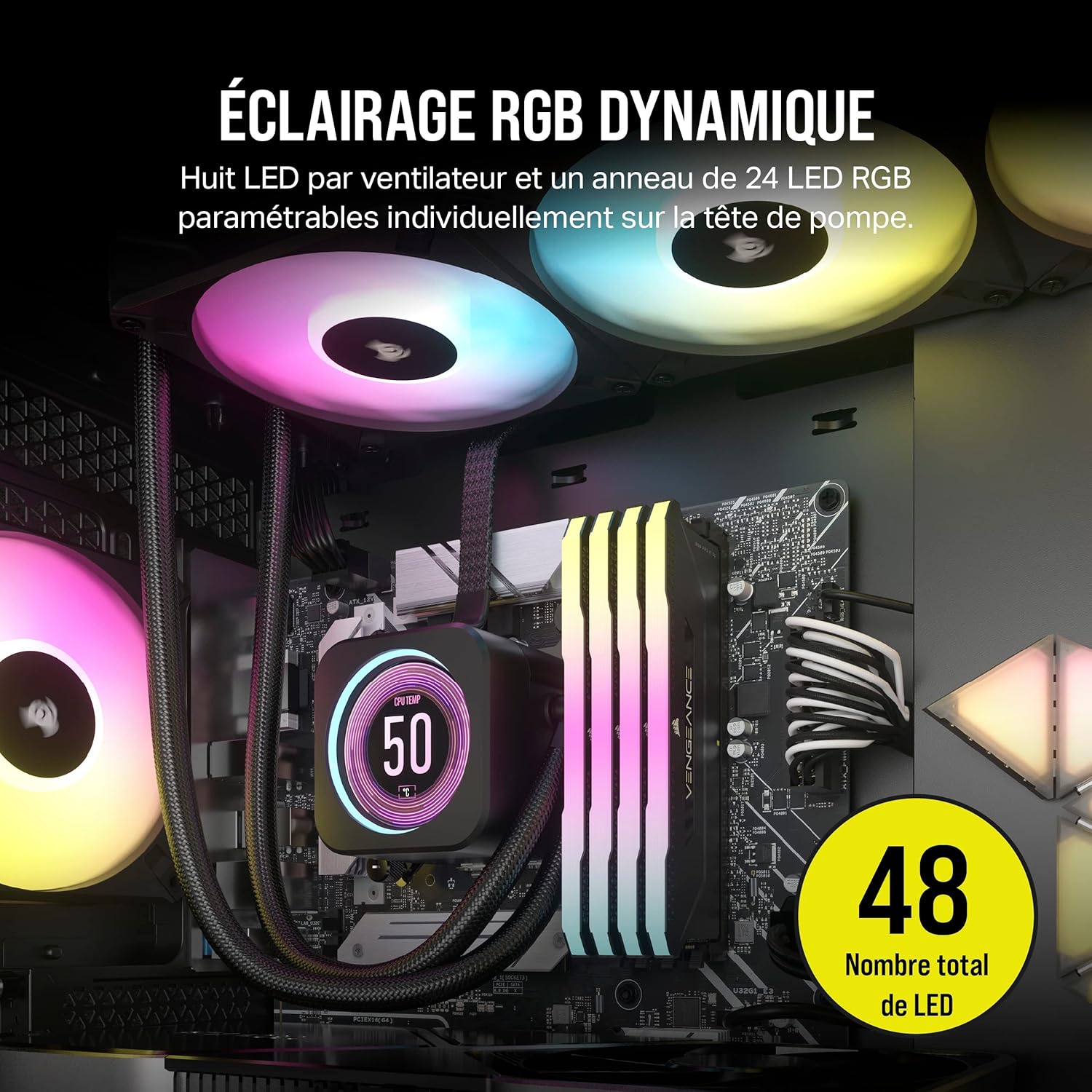 Corsair iCUE H150i Elite LCD XT Refroidisseur de CPU Liquide - Écran LCD IPS - Trois Ventilateurs AF120 RGB Elite - Radiateur 360mm - Convient à Intel® LGA 1700, AMD AM5, et Plus - Noir