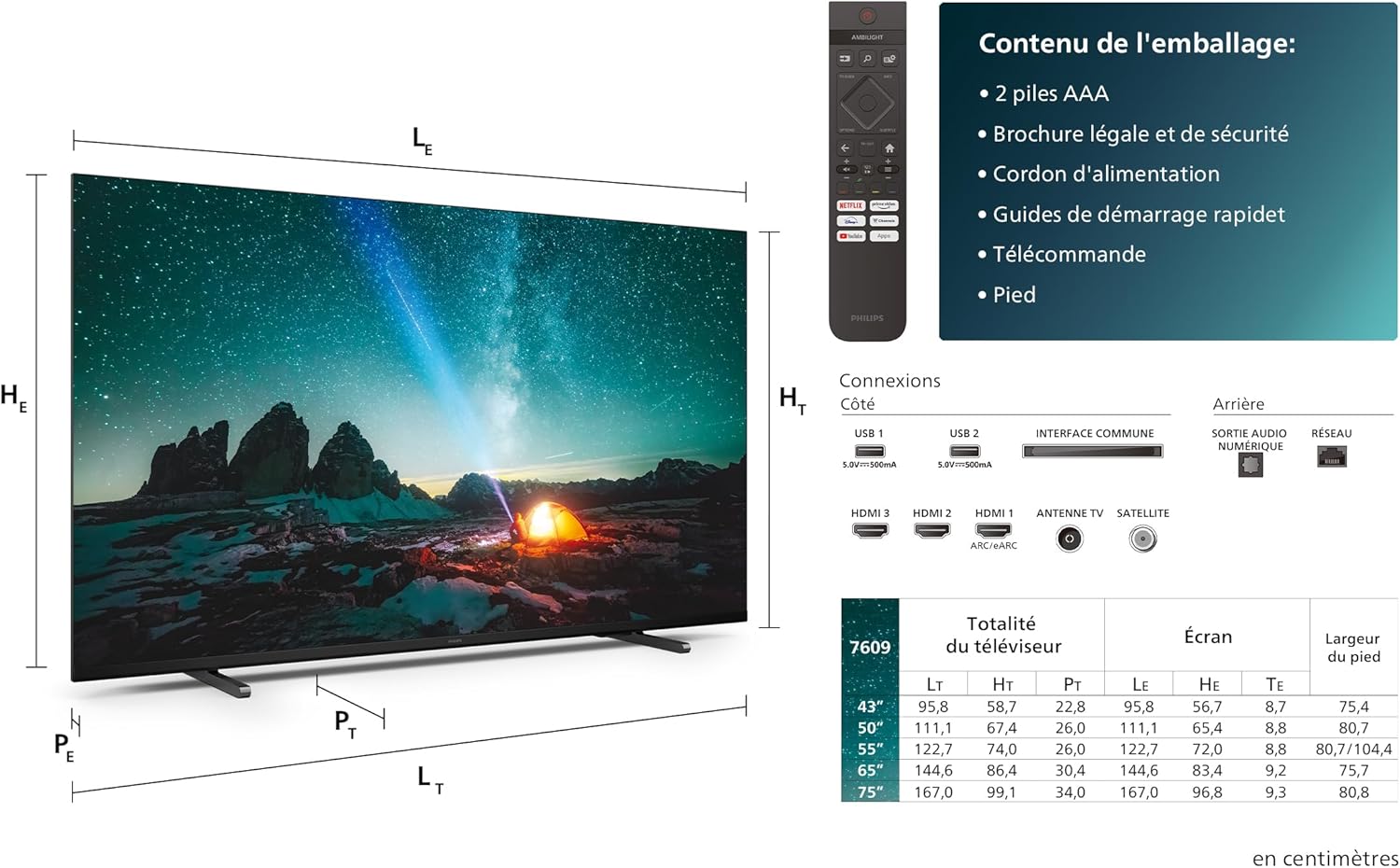 Philips 50PUS7609 Smart TV LED 4K - Écran 50 Pouces avec Plate-Forme Pixel Precise Ultra HD Titan OS et Son Dolby Atmos, Fonctionne avec Alexa et l’Assistant Vocal Google - Gris Anthracite