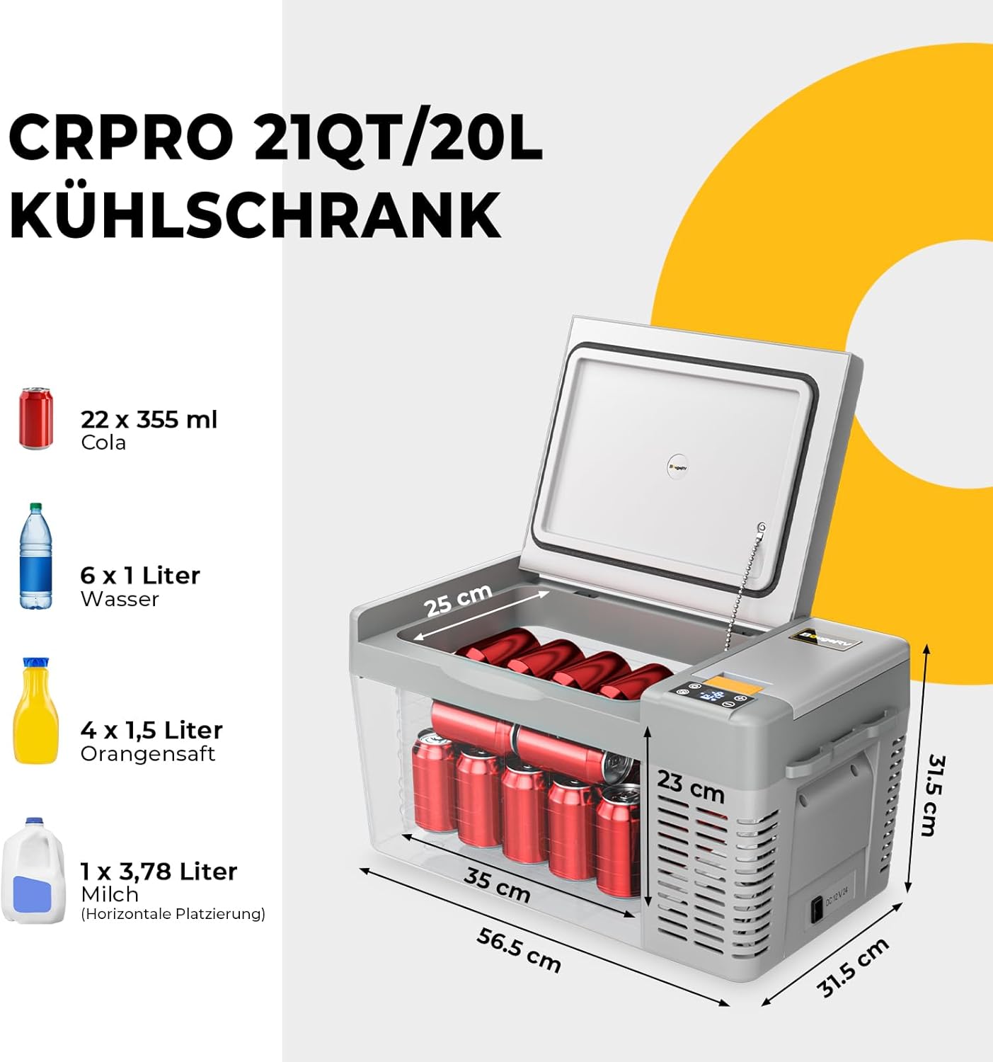 BougeRV CRPRO Glacière à Compression, Frigo Voiture 20 litres(-22℃~10℃), 12/24V DC &110-240V AC Glaciere Voiture, Frigo Compression 12v, pour voiture, camping, voyage