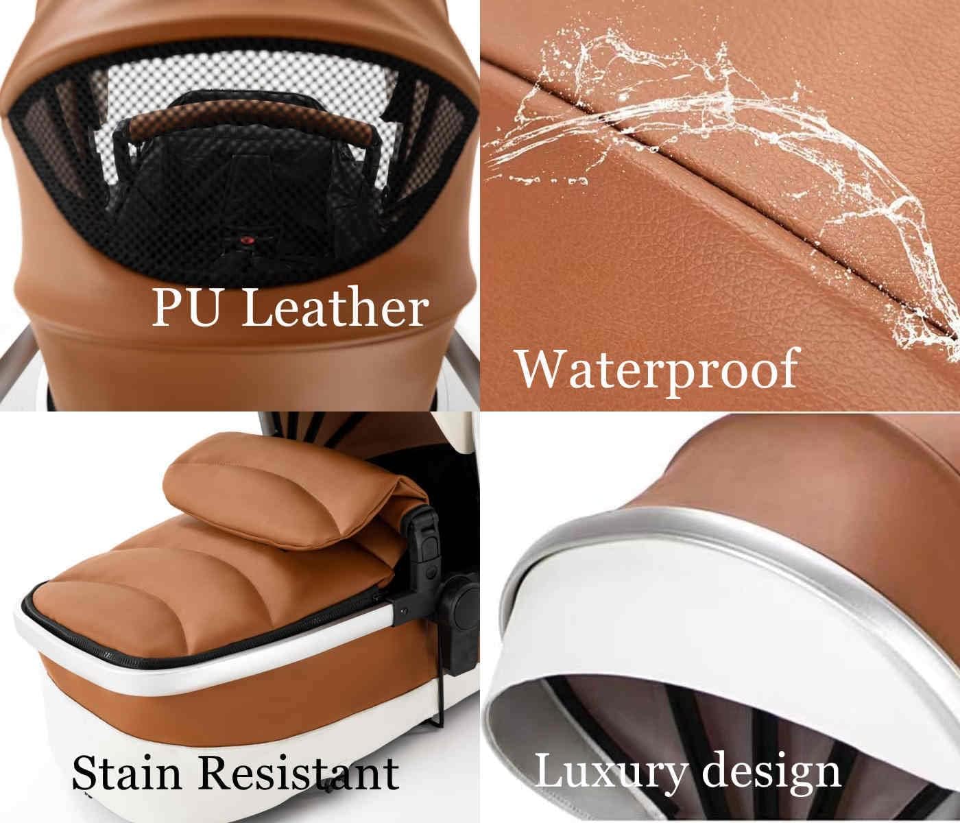 Magic ZC Poussette 3 en 1, Poussette Bebe avec Conception Portable Pliable en Un Clic, Pousette 3 en 1 avec Poussée Réversible Bidirectionnelle, Poussette Trio avec Accessoires (black gold 588)