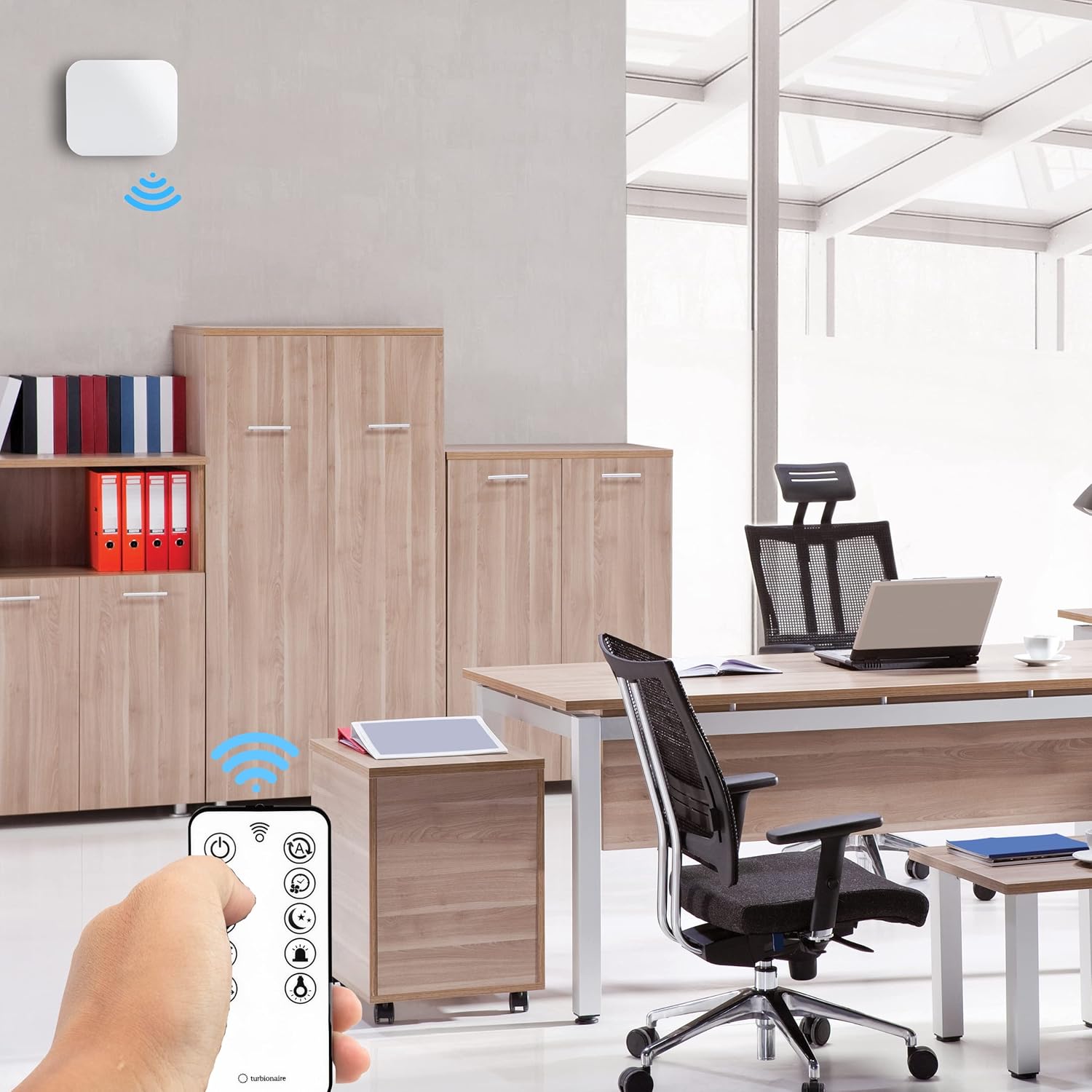 Turbionaire Trend HRV Unite de VMC Décentralisée, Récupérateur de Chaleur Céramique, Capteur d'Humidité, Télécommande, Minuterie, 8 Vitesses, Flux d'Air Réversible, 100 mm, Blanc, Silenciuse