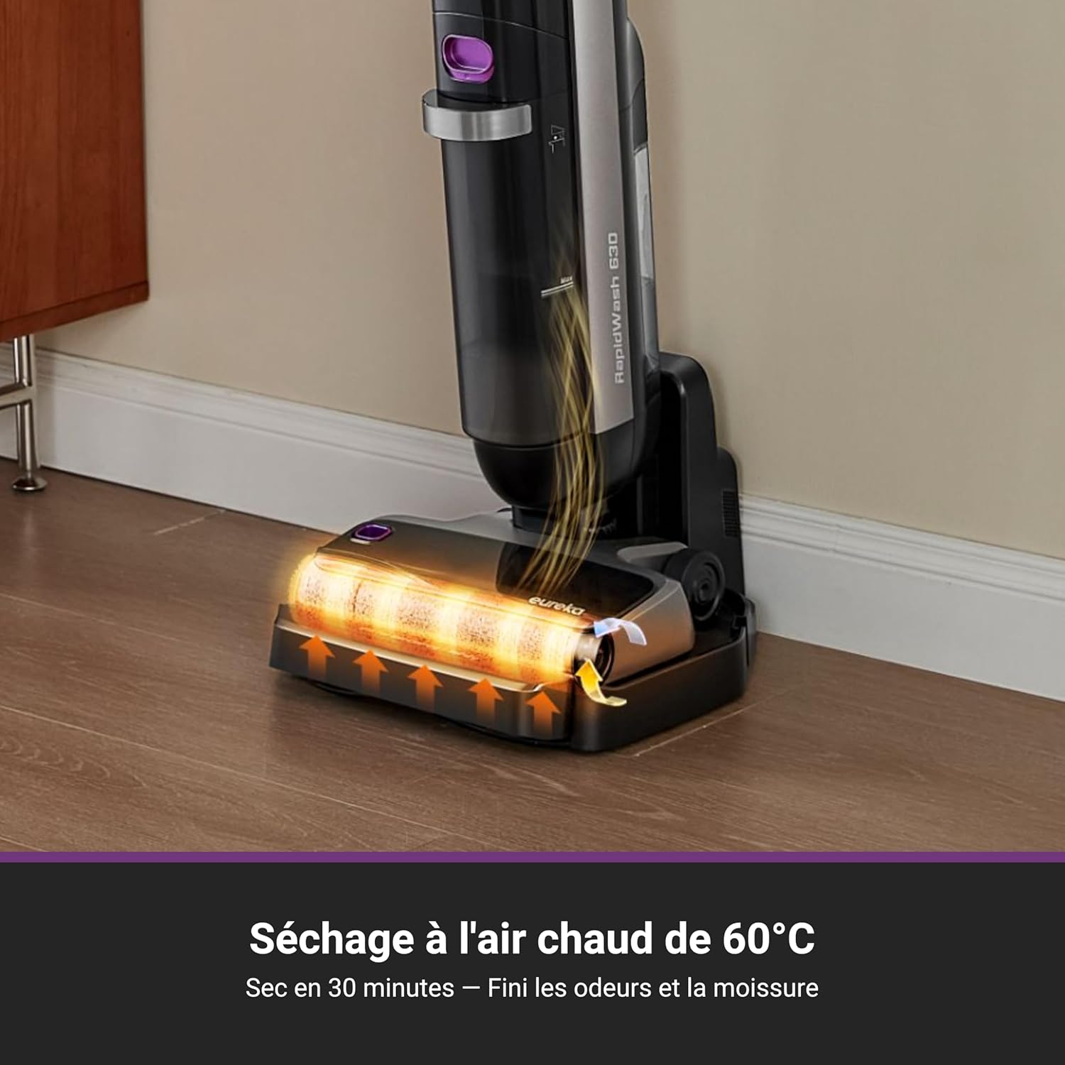 Eureka RapidWash NEW630 Aspirateur Laveur sans Fil,Aspirateur Balai Sec et Humide Inclinaison à 170°,Séchage Air Chaud 60℃,Anti Enchevêtrement,Autonomie 38 Mins,Aspirateur Eau et Poussière Sols Durs
